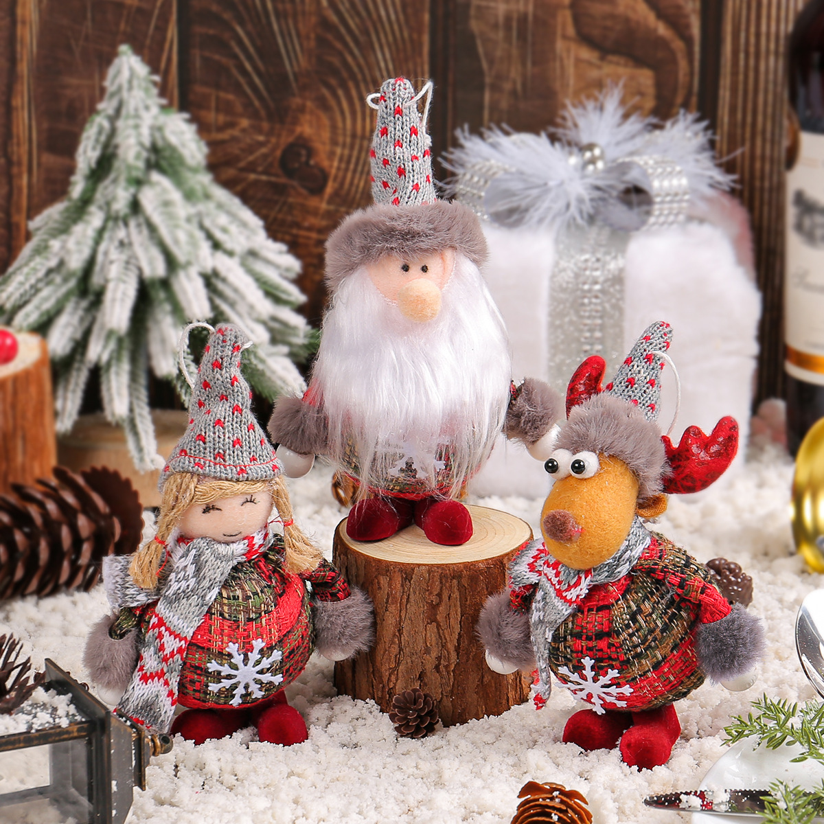 Muñeca de alce de Santa Claus, decoración de pie para festivales, árbol de Navidad, muñeca de niña enano, pequeño colgante — imagen 4