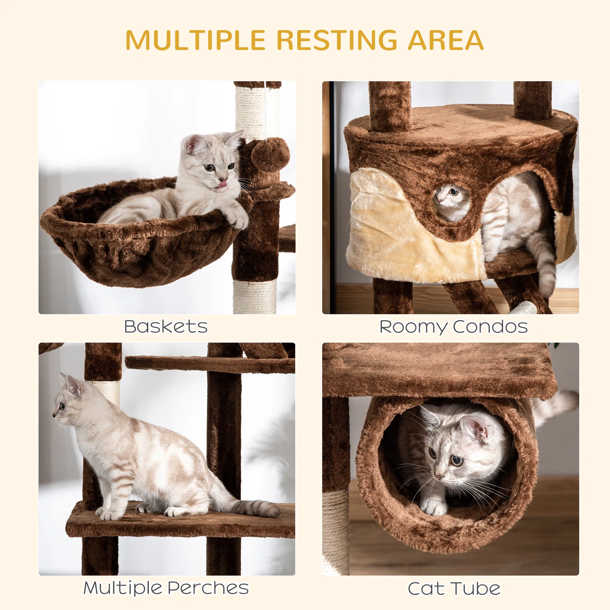 94"-102" Huge Cat Tree Ceiling High Cat Condo Scratching Post Activity Center Multi-Level Play House — image 4