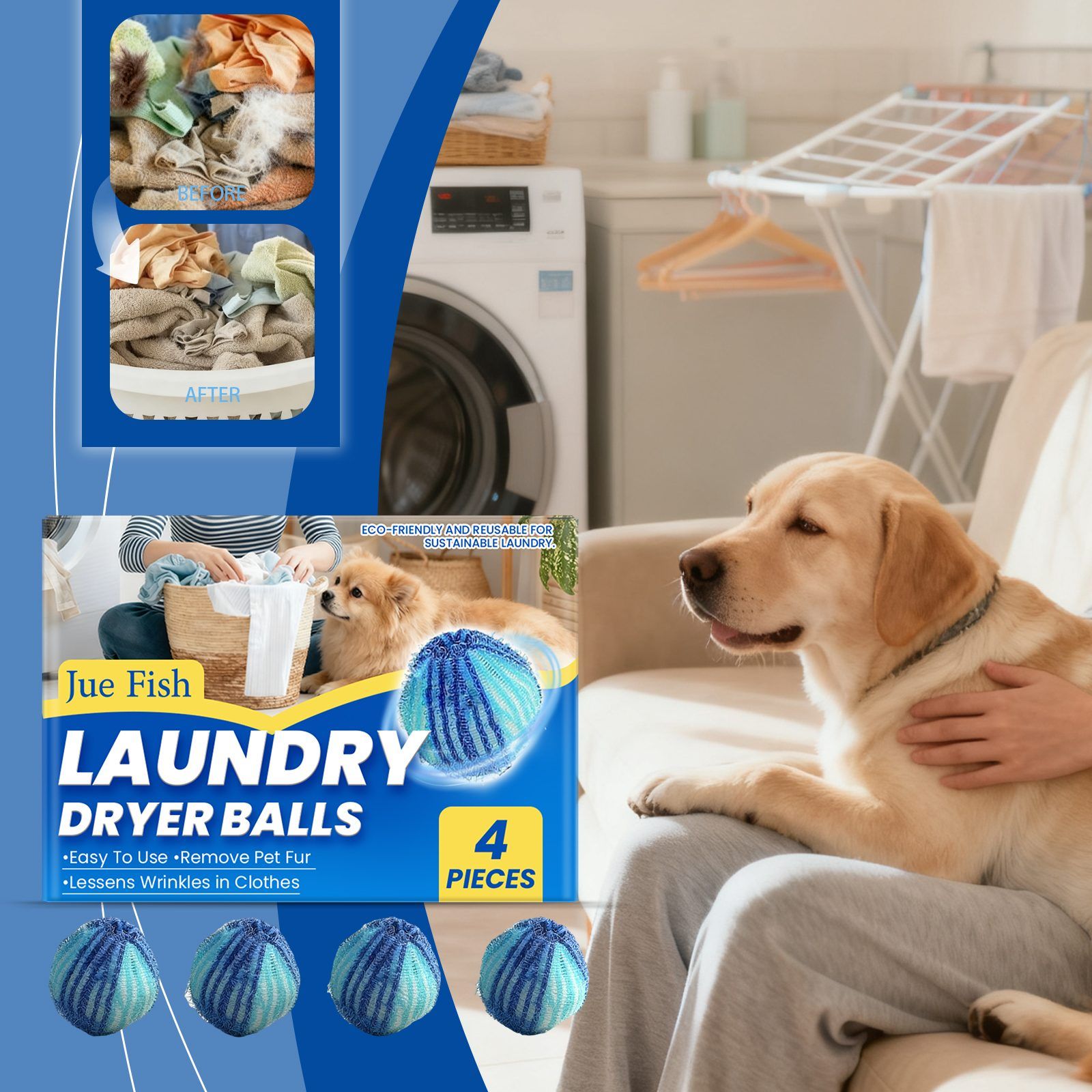 JUE FISH Reusable Pet Hair Laundry Dryer Balls, 4 Pack — image 7