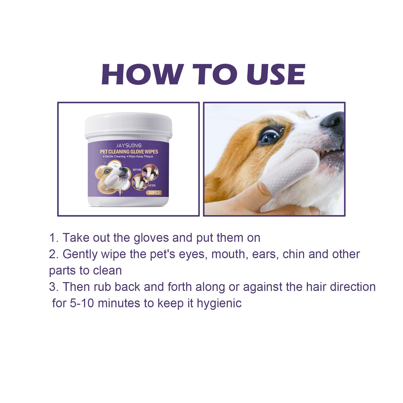 JAYSUING Pet Cleaning Glove Wipes, Pet Gum Care Gently Clean Dental Tartar Odor — image 8