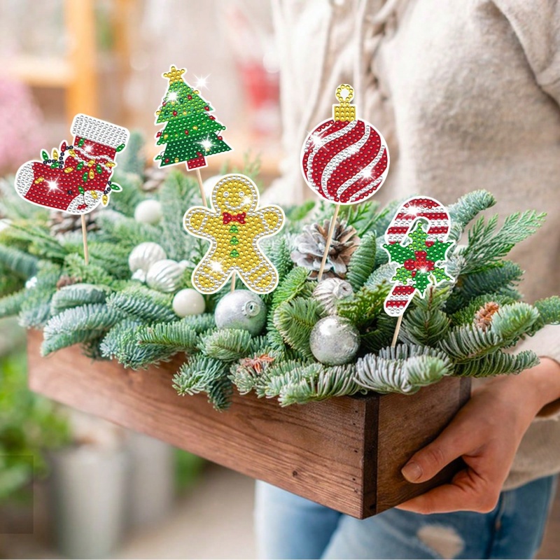 12 Sets de Kits de Arte con Diamantes Navideños para Decoración de Jardín, Estacas de Santa Claus, Muñeco de Nieve, Reno y Hombre de Jengibre, Manualidad de Pintura con Diamantes, Kits para Decoración de Jardín y Hogar en Navidad — imagen 4