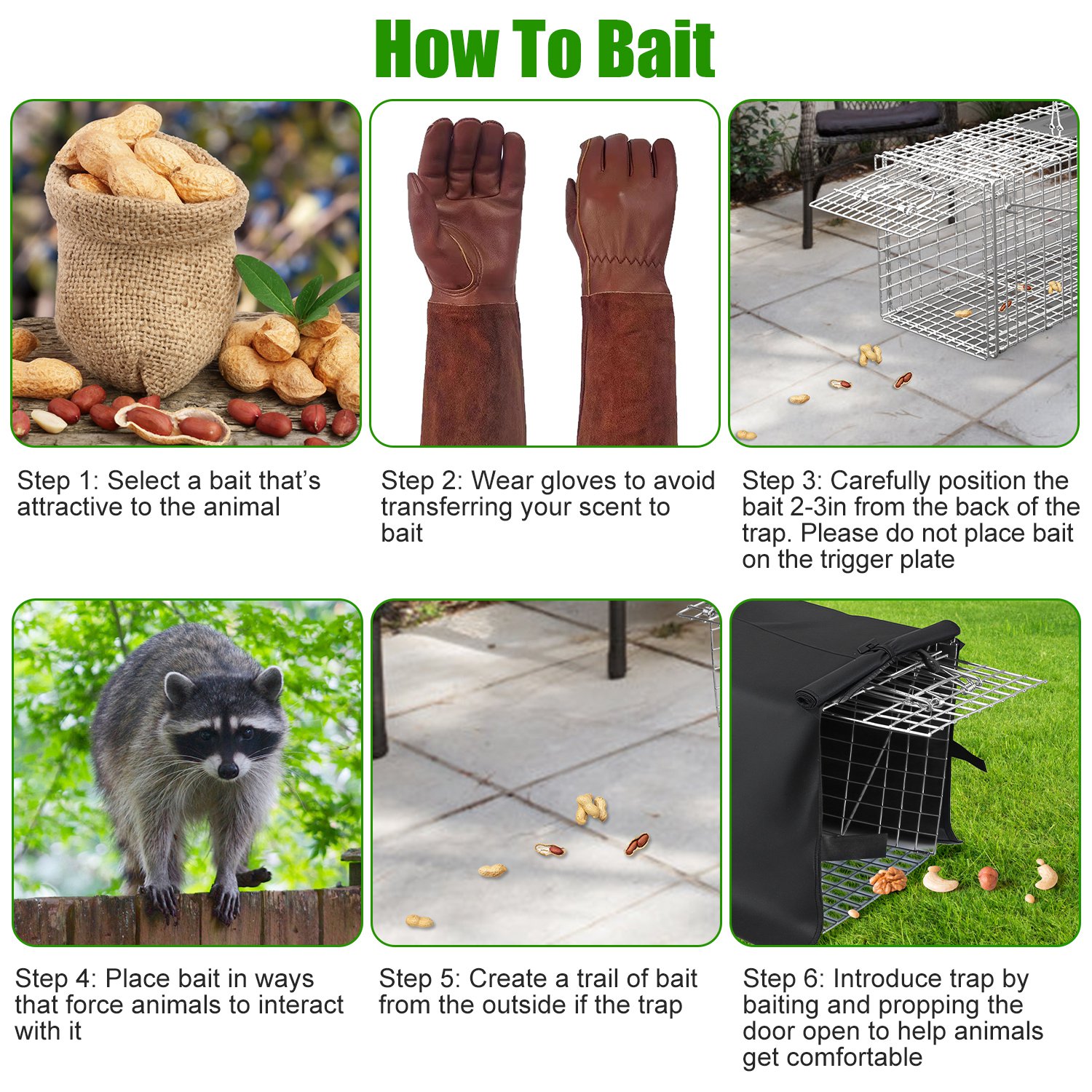 Humane Cat Trap Cage With Waterproof Cover Gloves Catch Release Live Animal Rodent Cage Collapsible Galvanized Wire For Raccoons Beavers Groundhogs Foxes Armadillos — imagen 10