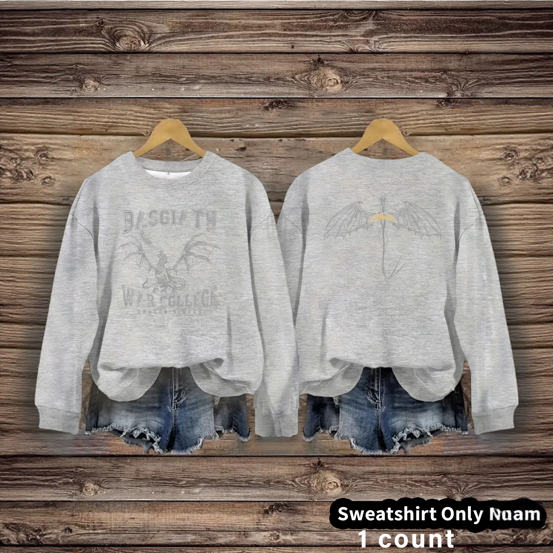 Fantasy Dragon and Bat Printed Round Neck Velvet Hoodie — image 6