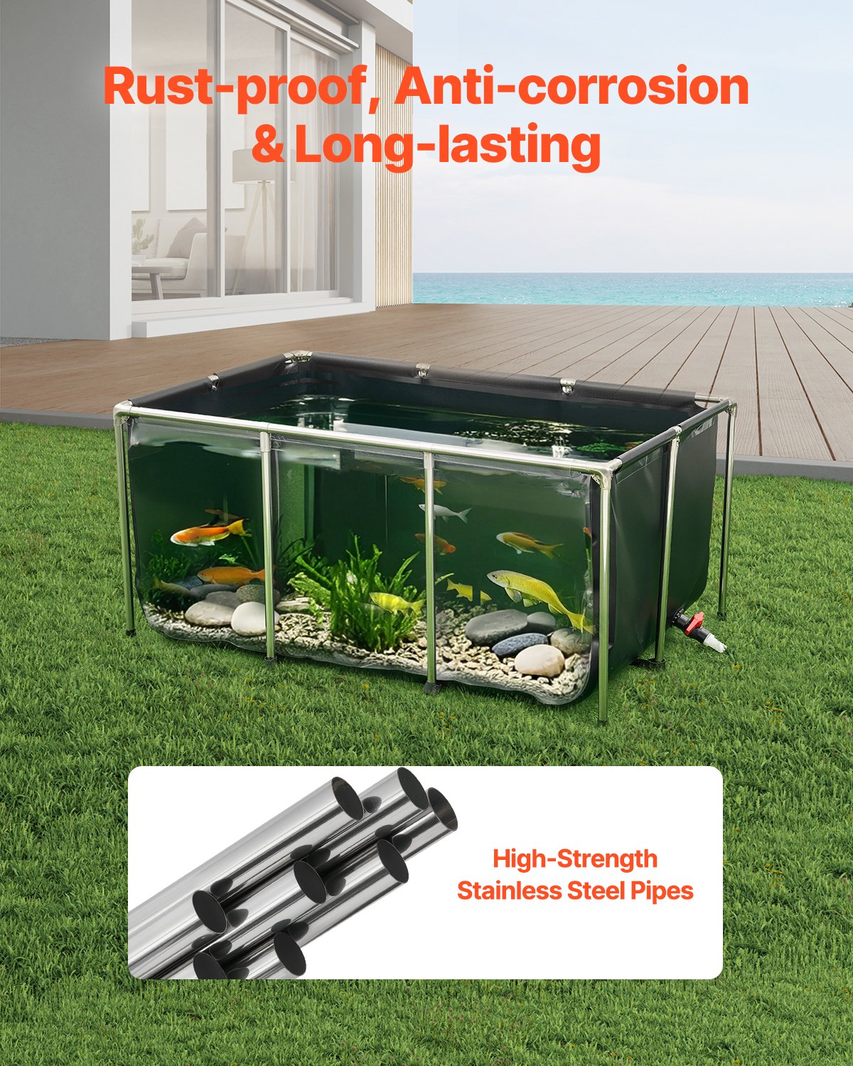 Canvas Fish Pond Above Ground Koi Tank 270 Gal With Clear Viewing Panel — imagen 4