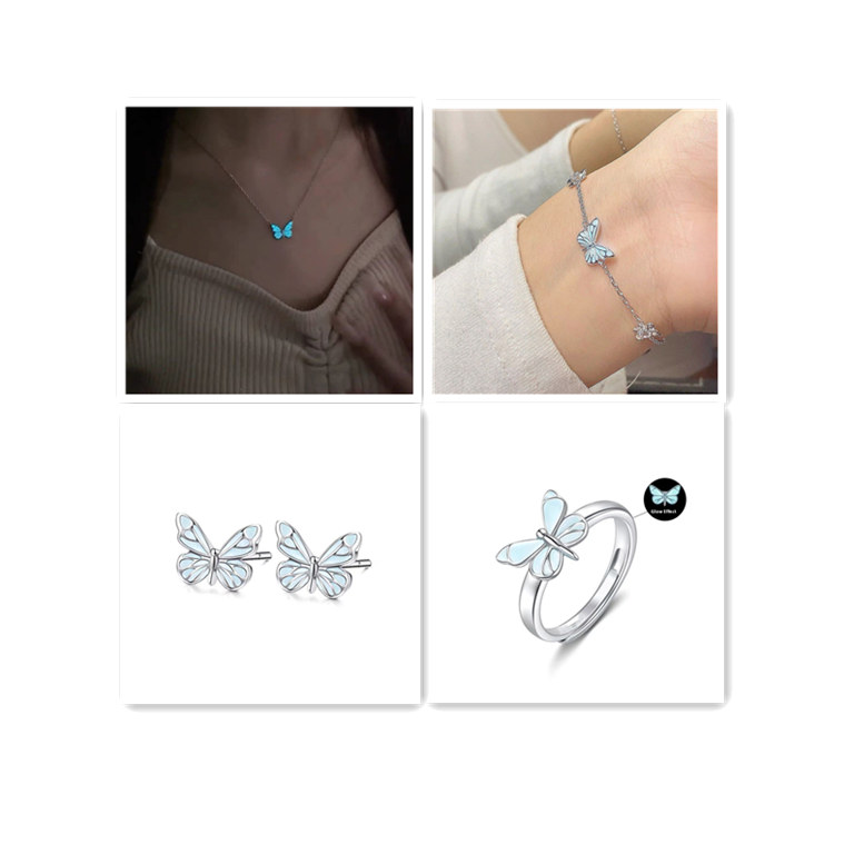 Conjunto de Collar y Pulsera Azul Fashion con Mariposa Luminosa para Mujer Regalo para Noche de Fiesta Joyas de Clavícula — imagen 5