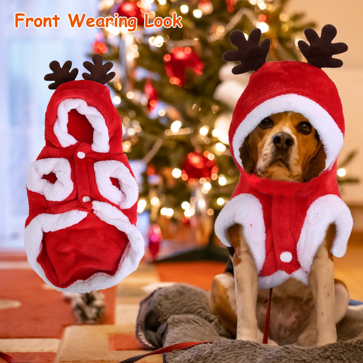 Ropa Navideña para Mascotas Disfraz de Papá Noel con Astas de Reno Traje de Invierno Abrigo de Año Nuevo para Perros y Gatos Pequeños y Medianos — imagen 2