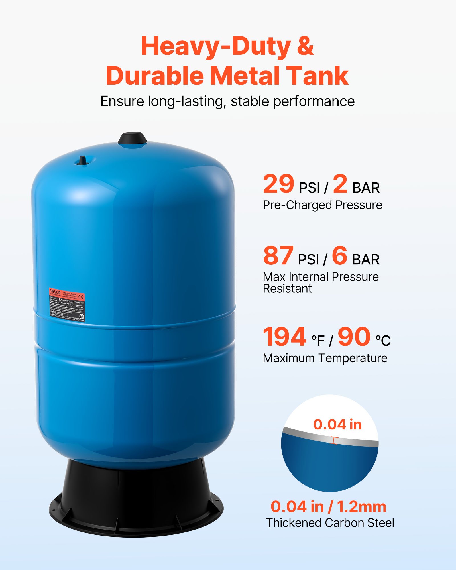 30-Gallon Vertical Well Pressure Tank, Pre-Charged Pressurized Water Tank For Well Pumps, Heavy-Duty Carbon Steel Water Storage Container For Home, School, Farm & Irrigation Systems — image 2
