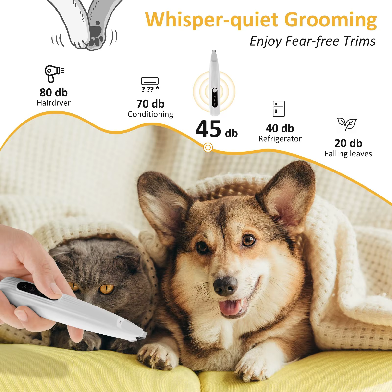 Pet Dog Paw Trimmer with LED Light Low Noise Shaver High-Speed Waterproof Dog Cat Hair Trimmer Clippers Cordless Grooming Tool — image 5