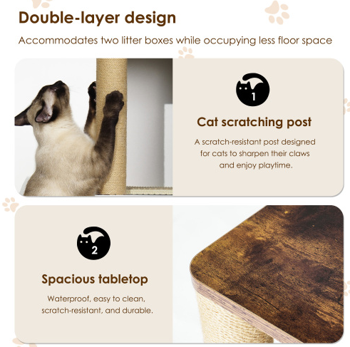 Caja de Limpieza de Gatos Doble con Encierro, Caja de Limpieza para 2 Gatos con Escalera y Estante, Armario para Gatos con Dos Cajas de Arena, Color Blanco Clásico — imagen 2