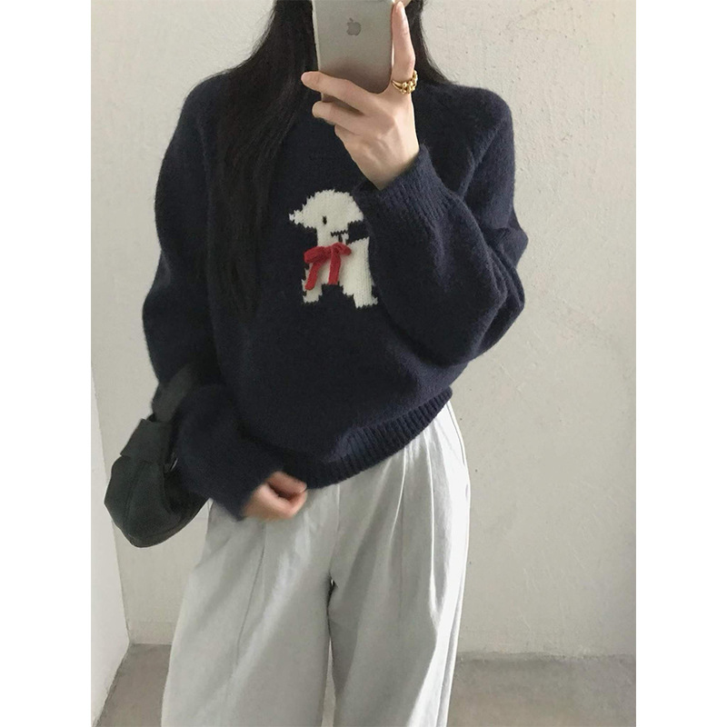 Cartoon jacquard dog pullover sweater — image 5