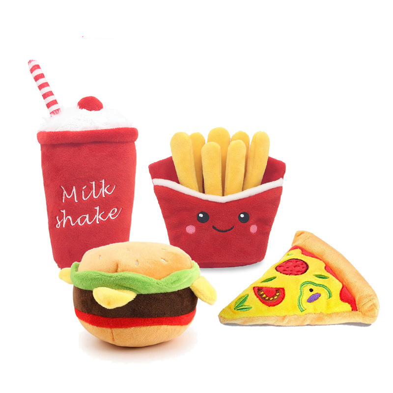 New Hamburger Pet Plush Toy Sounding Toy French Fries Burger Milkshake Cup With Bb Call — image 1