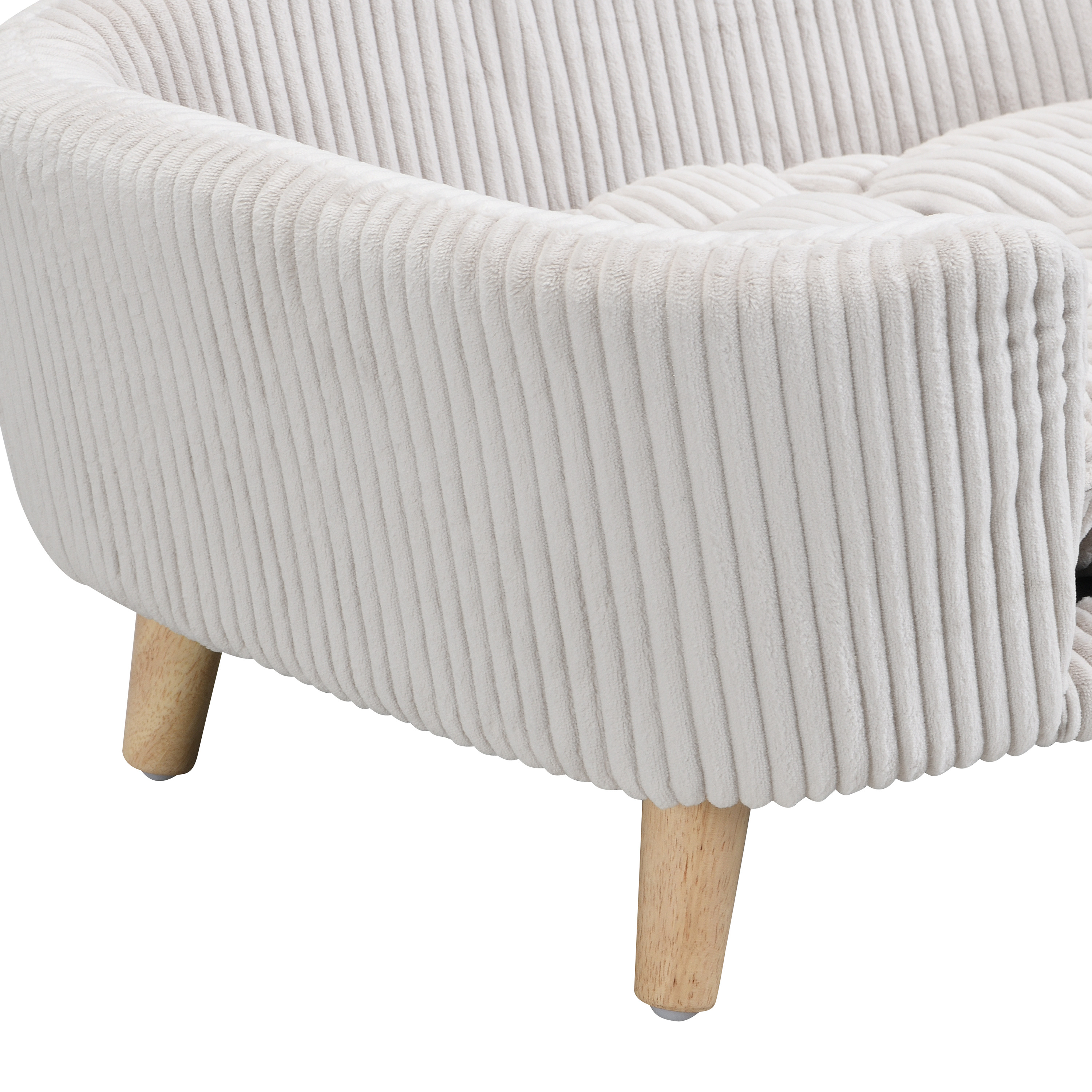 Elevated Dog Bed Frame for Small Dog, Corduroy Pet Couch Bed with Rubber Wood Legs and Supportive Foam, Beige, Easy Assembly — image 3