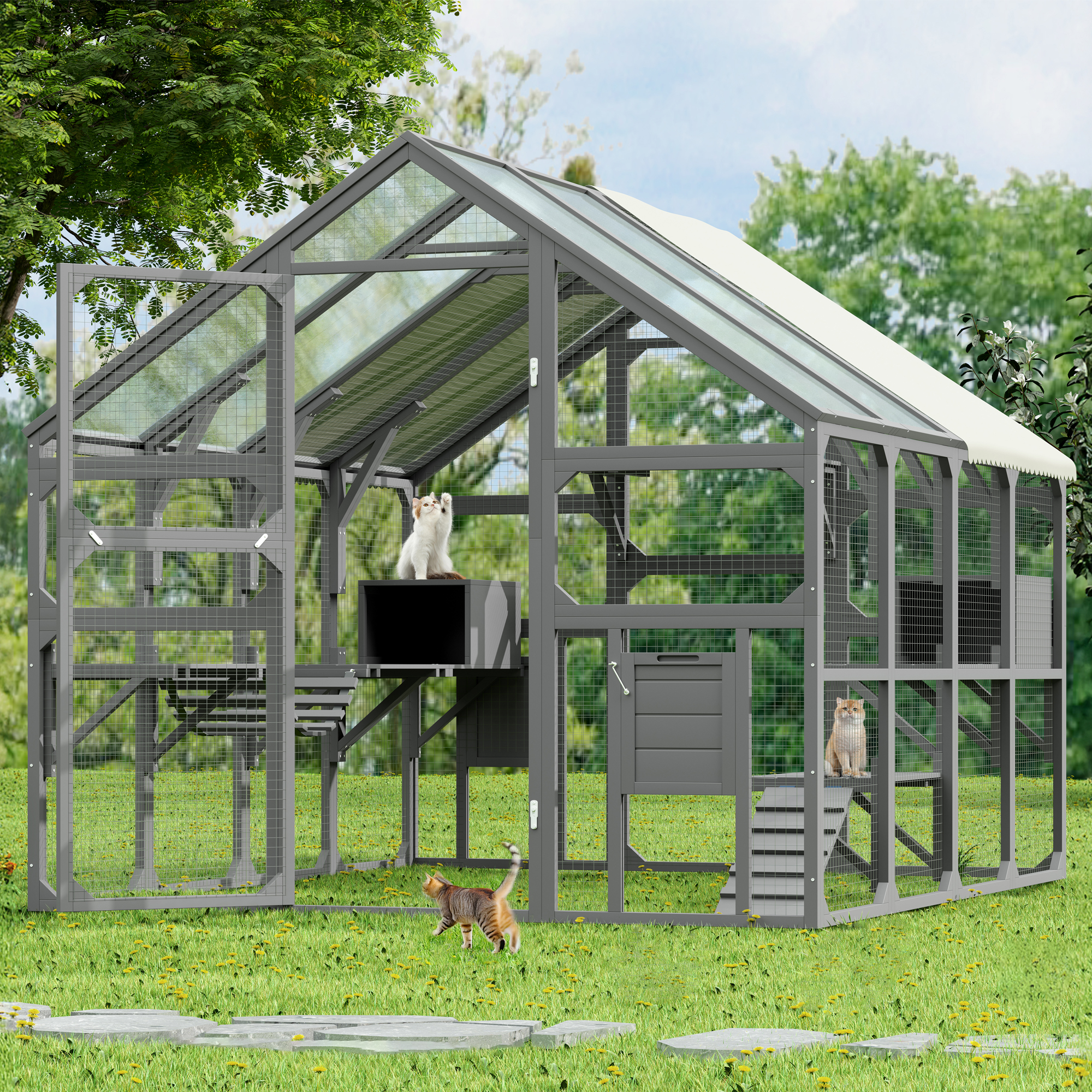 Catio Grande para Gatos Múltiples al Aire Libre - Casa de Madera con 7 Plataformas y Accesorios para Mascotas Seguras — imagen 1
