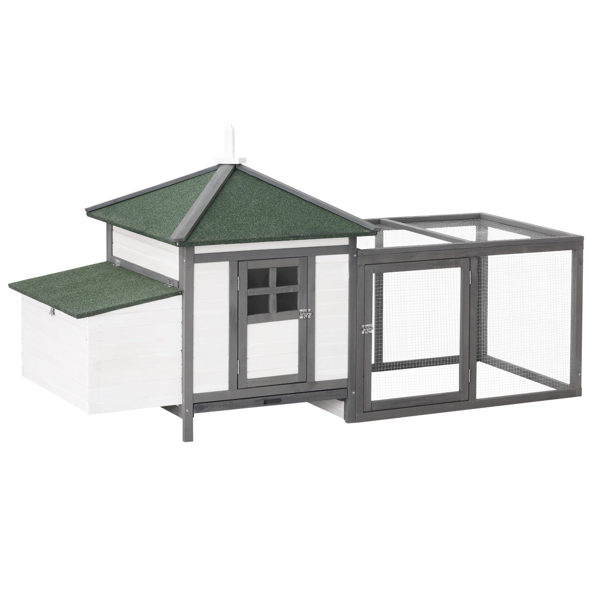 Galpón de Madera para Pollos de 77 Pulgadas con Techo Resistente al Tiempo, Caja de Incubación, Corral Acristalizado, Plato Removible, Exterior Gris — imagen 8