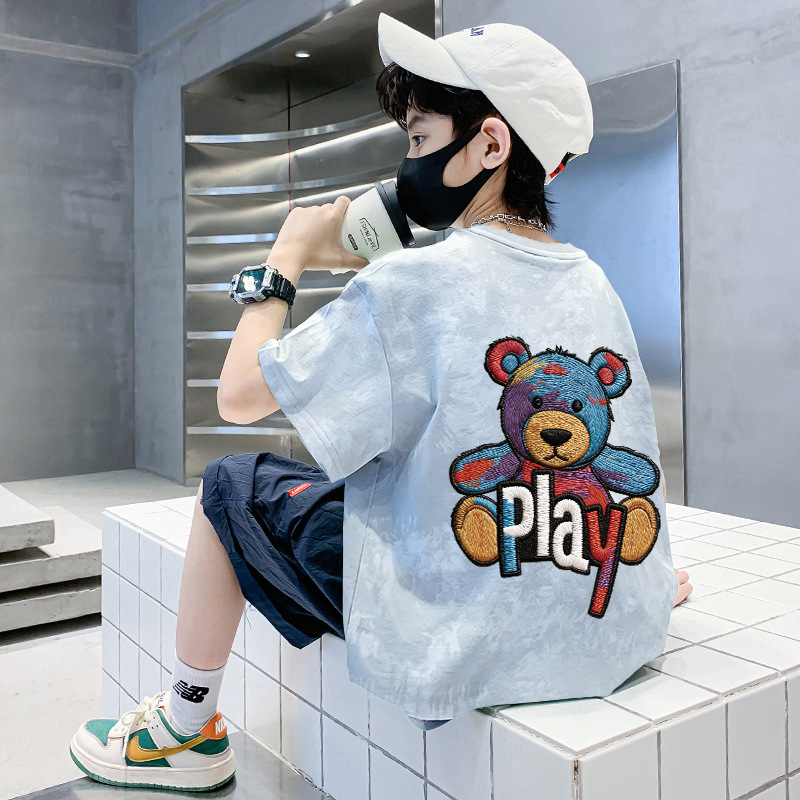 Children's T-Shirt Boy Front and Back Printed Cartoon Bear Short Sleeve Cool Casual Loose Top — image 5