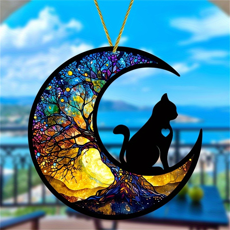 Charming Cat Sunshine Catcher-7.8"X7.8" Acrylic Moon Phase Window Hanging