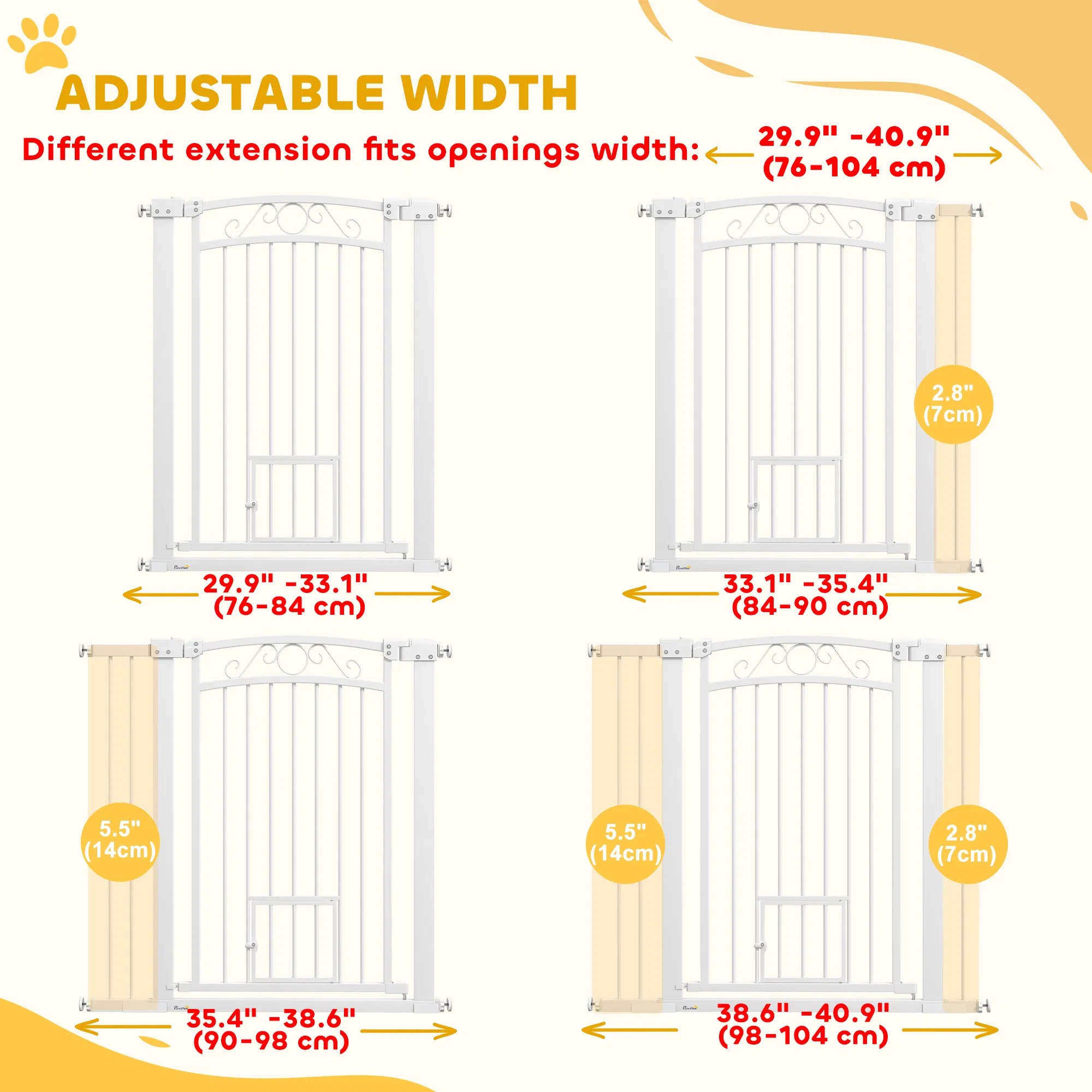 Dog Gate, Walk Through Pet Gate w/ Small Pet Door, Auto Close, for Doorways, House, Stair, 30"-41" W x 38" H — image 2