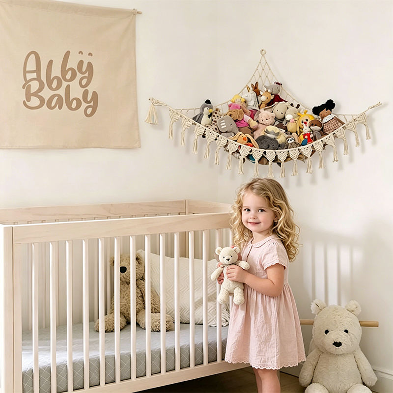 Space-Saving Toy Hammock, Decorative Woven Net to Organize Giant Stuffed Animals in Bedroom — image 6