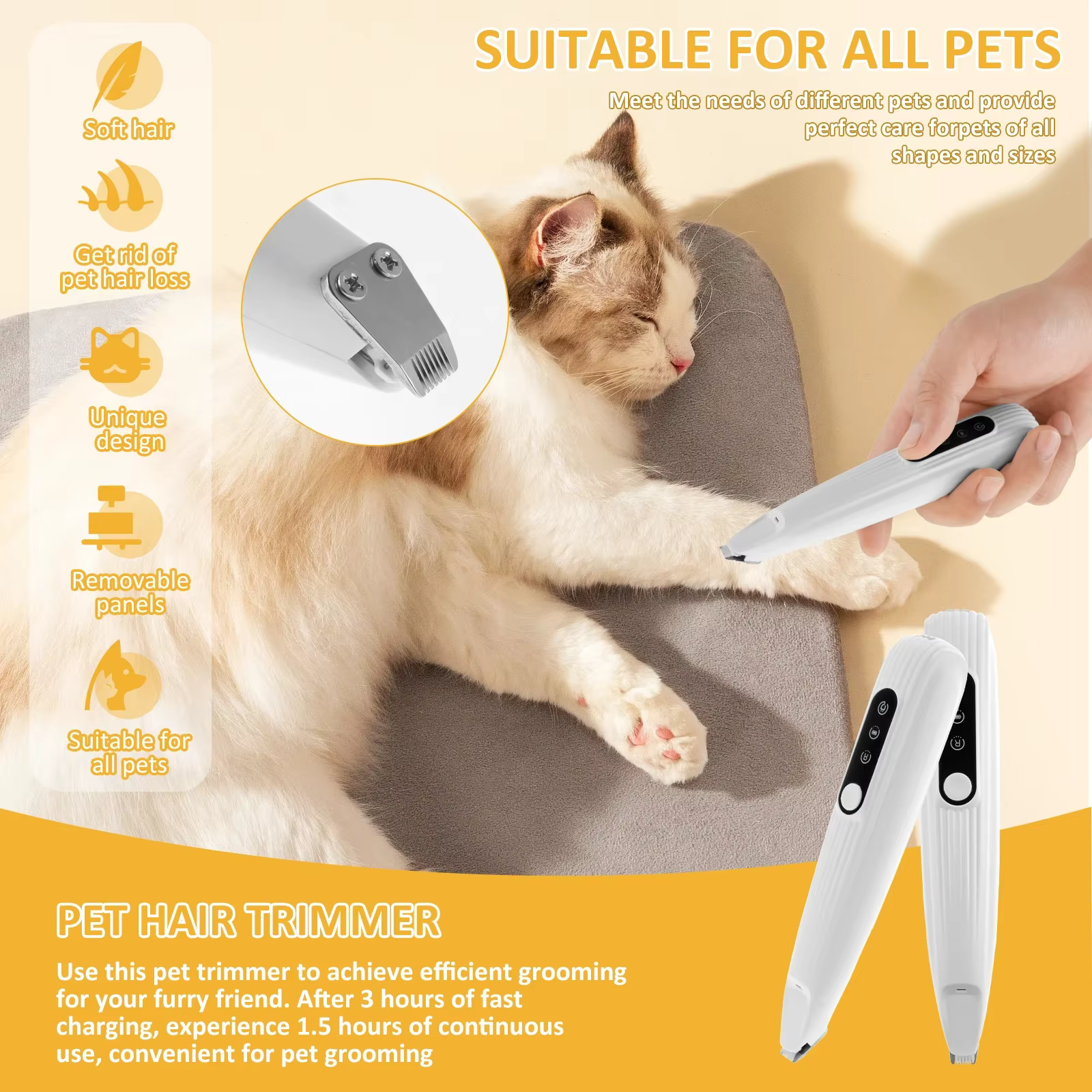 Pet Dog Paw Trimmer with LED Light Low Noise Shaver High-Speed Waterproof Dog Cat Hair Trimmer Clippers Cordless Grooming Tool — image 2