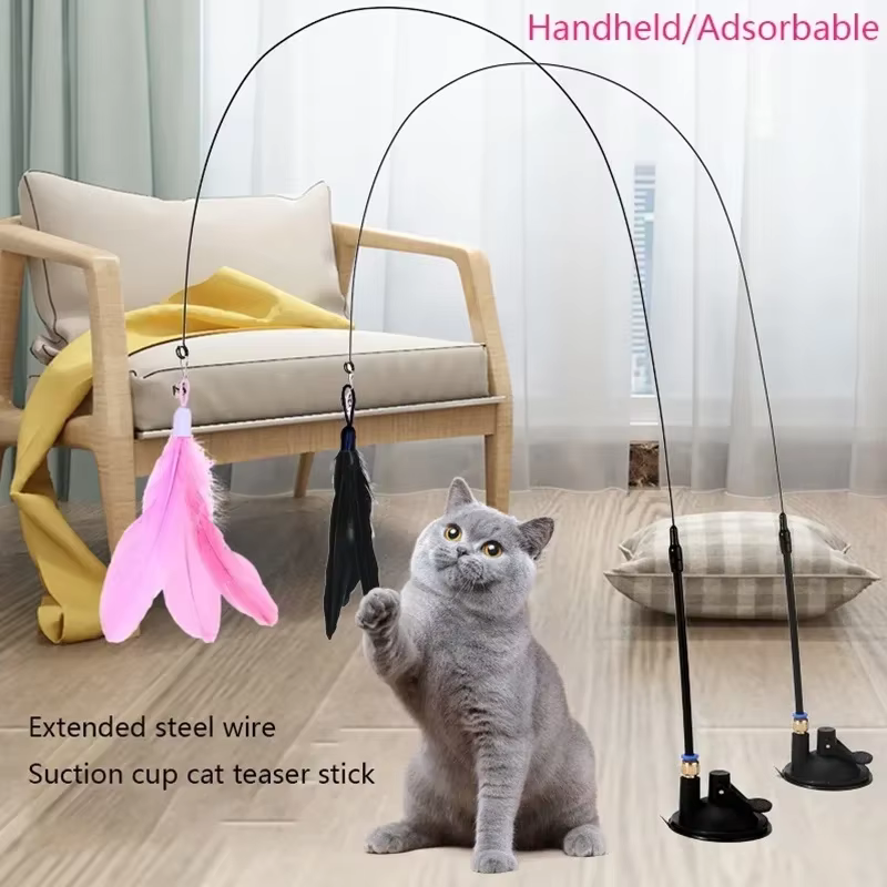 Púa de Goma para Tejer Gatos Juguetes Interactivos para Gatos Púa con Pluma y Campana — imagen 3
