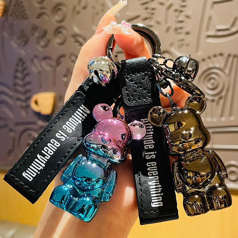 Llavero de Oso con Moño Colorido de Caricatura, Moda para Niñas, Adorable Estilo Viral, Ornamento para Llaves de Auto, Colgante para Mochila Escolar — imagen 1