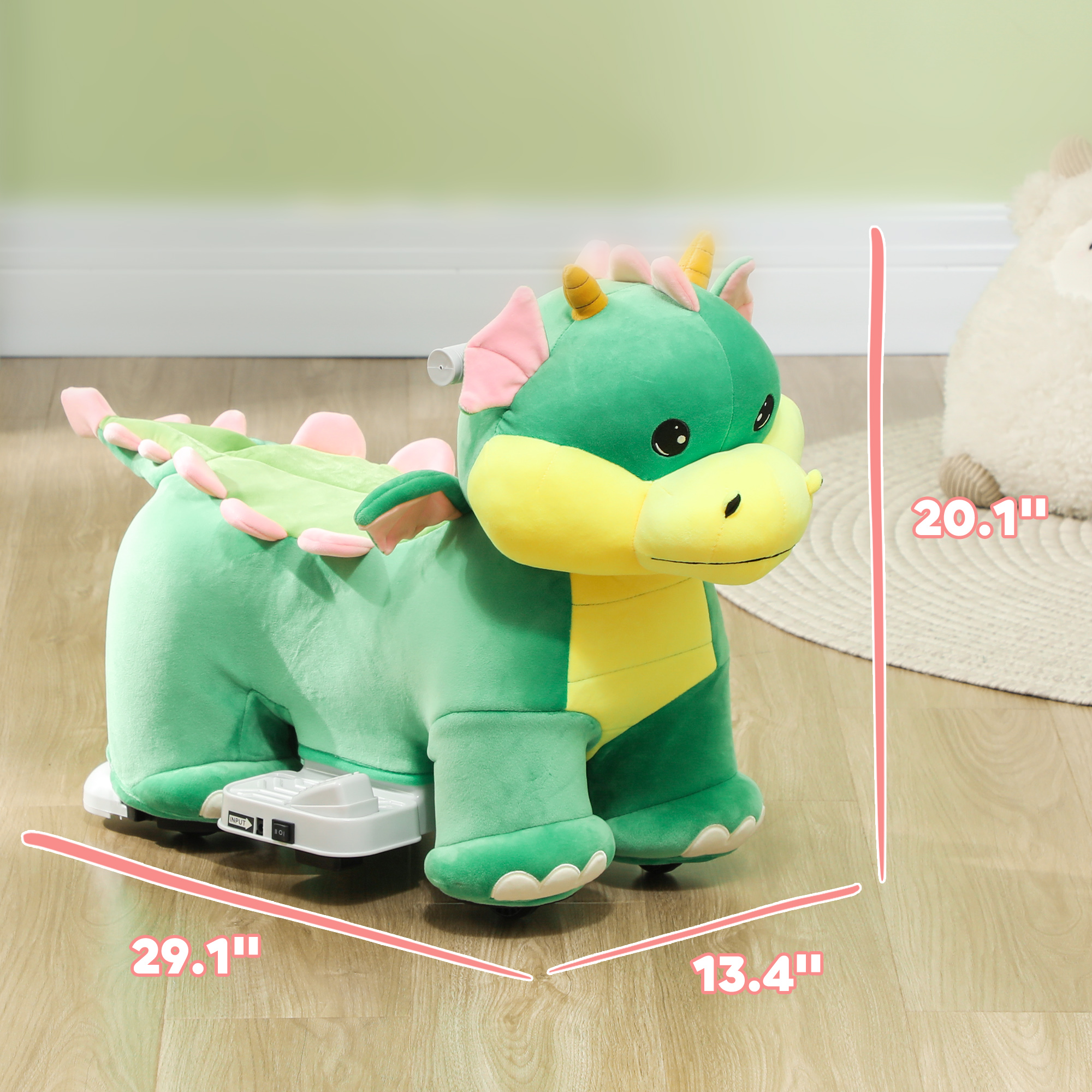 Caballo eléctrico de paseo con batería, 6V con música hacia adelante, ruedas PU, para 18-36 meses, verde — imagen 6