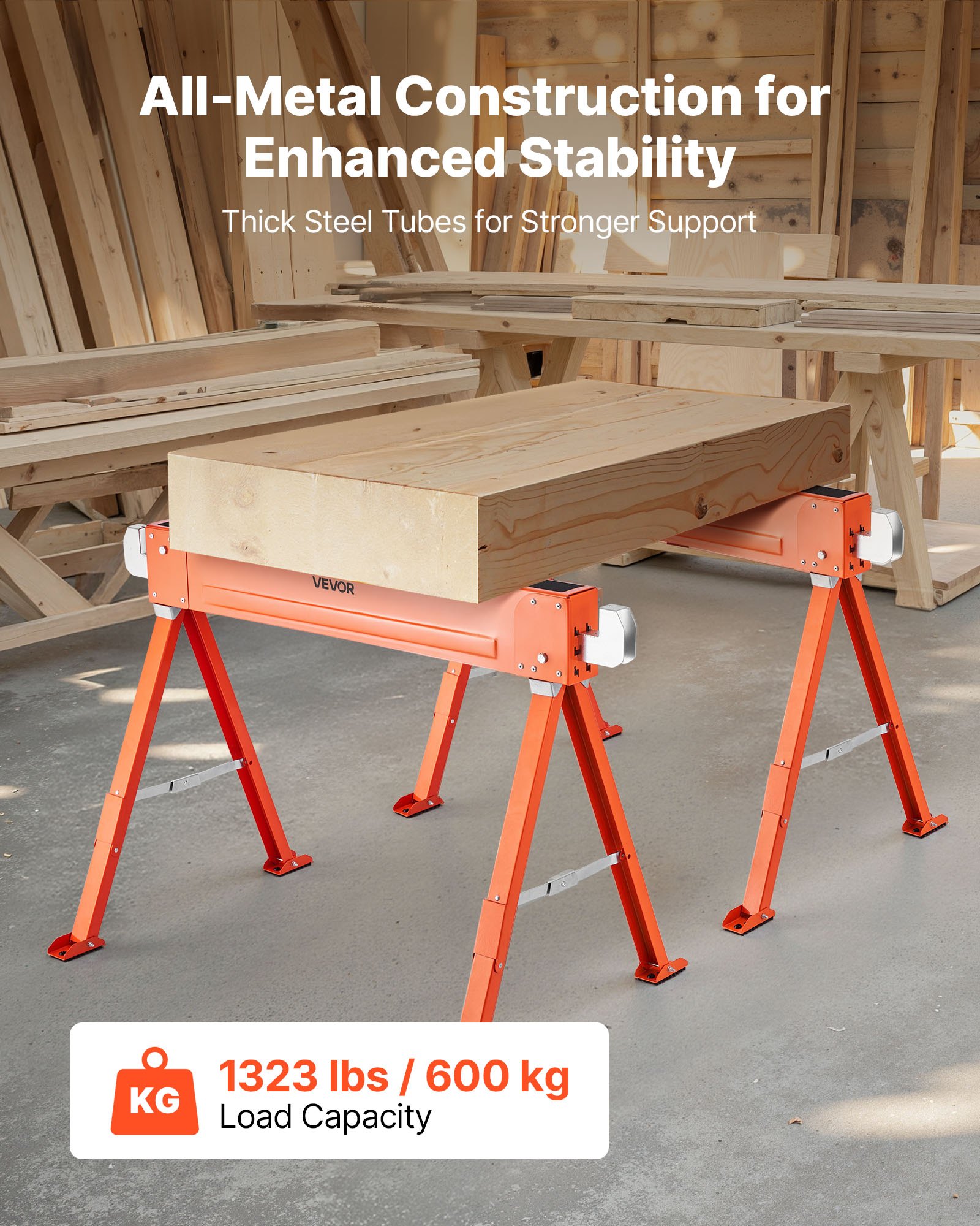 Caballetes de Corte, 2 Piezas, Caballetes Portátiles Plegables con Capacidad de 1323 Lbs, Piernas Resistentes y Base Anti-Slip para Carpintería, Técnicos y Contratistas — imagen 5