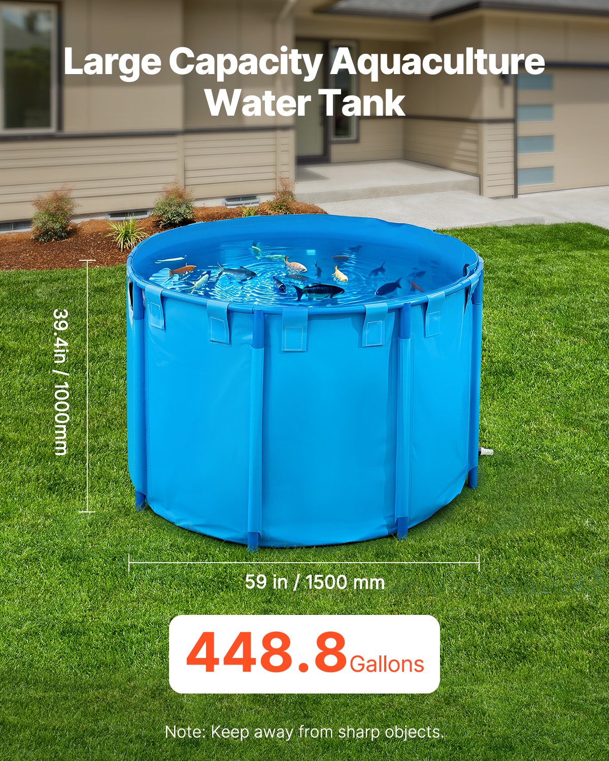 Tanque de Peces Sobre Tierra en Malla de PVC 448.8 Gal Redondo para Koi (Azul) — imagen 4