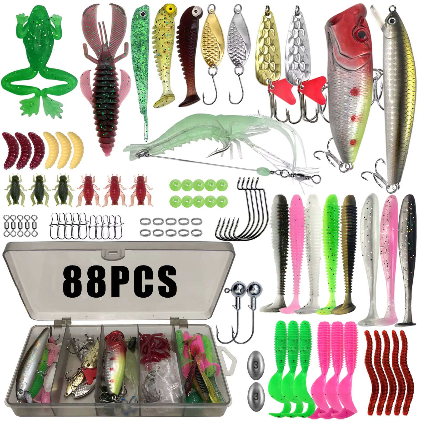 86/88/136/149/366pcs Fishing Lure Kit For Trout/Pike/Bass Multi-Lure Fishing Set Layered Tackle Pro Gear Tackle Box — imagen 5