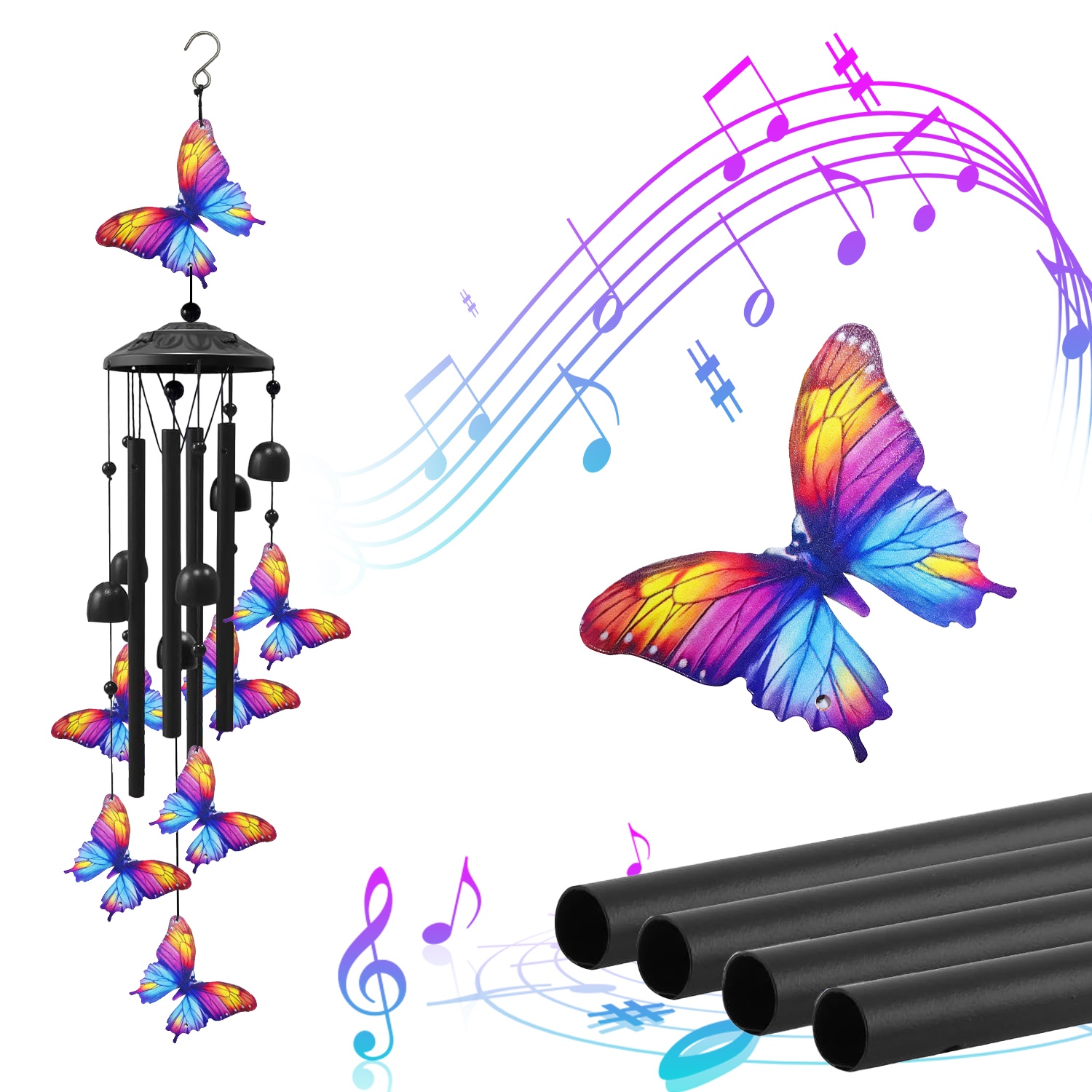 Butterfly Wind Chimes For Outside Metal Wind Chimes With Aluminum Tubes Deep Soothing Sound Decor For Garden Yard Home Patio Gift For Women Men — image 6