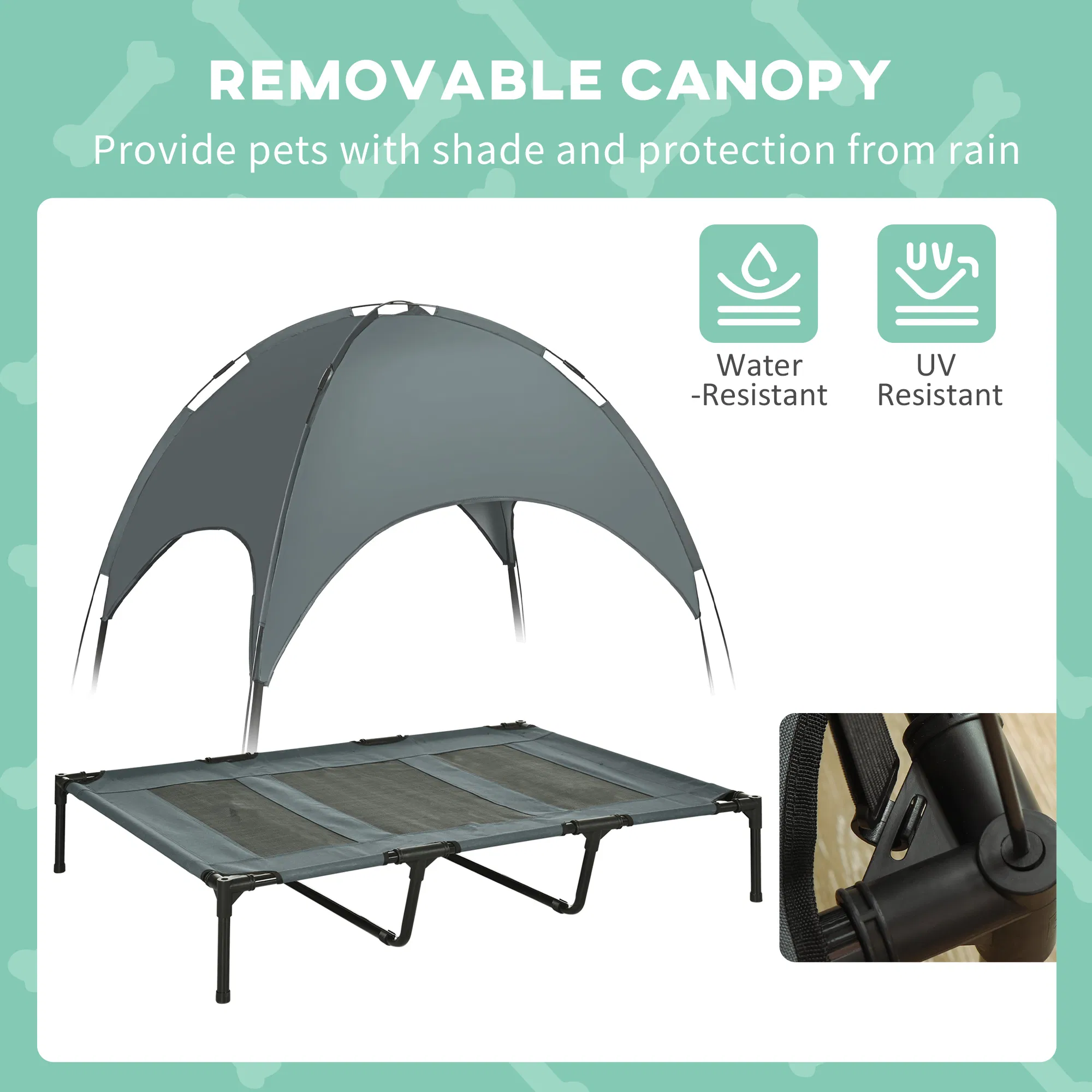 Elevated Dog Bed with Canopy, Portable Raised Dog Cot for XL Sized Dogs, Indoor & Outdoor, 48" x 36" x 43", Grey — image 3