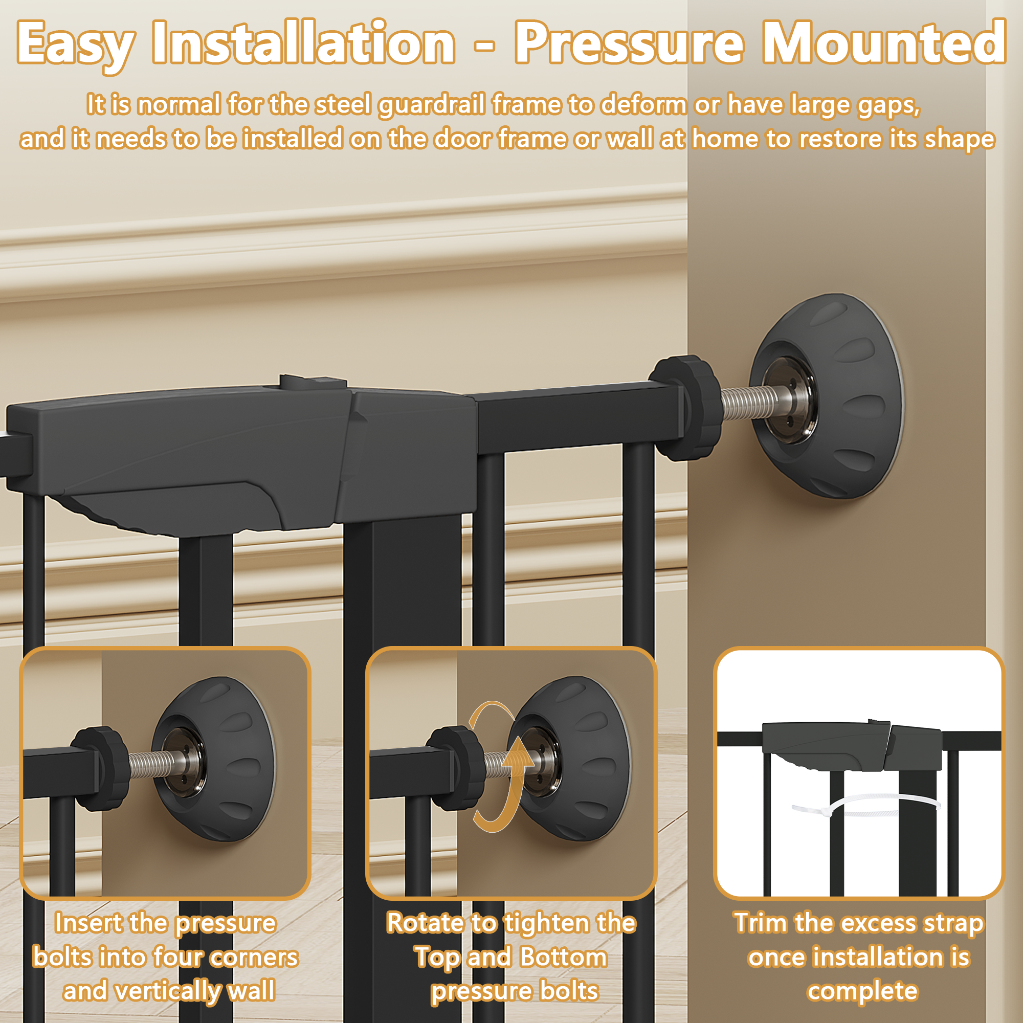 Reja para Bebés Ancha de 29.5-45.3" con Protector de Pared para Escaleras, Reja para Perros de Interior para Puertas, Sin Taladrar, Montaje a Presión, Rejas para Mascotas para Niños, Reja de Seguridad Fácil de Cruzar, Negra — imagen 20