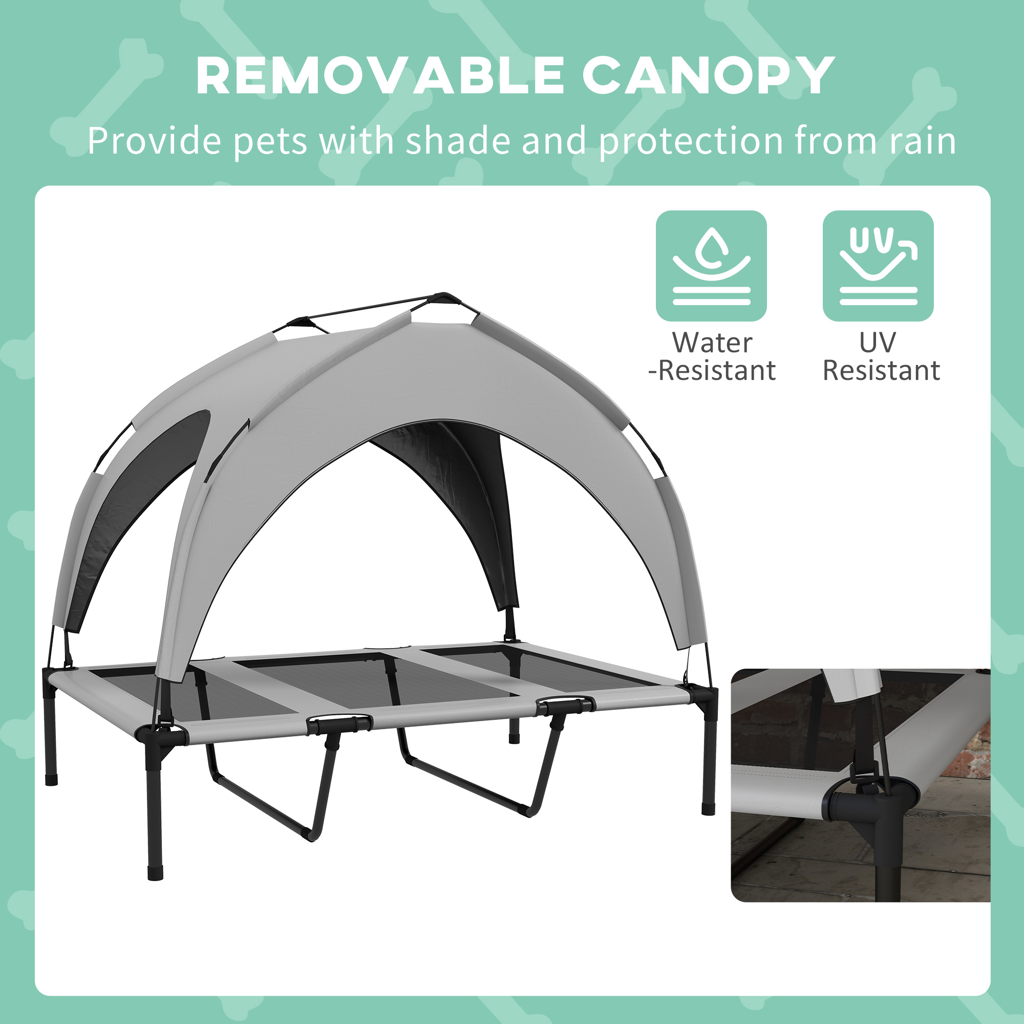 Cama para Perros Elevada con Techo, Cama de Perro Al Aire Libre para Camping con Malla Limpiable y Respirable, 42" x 30" x 37" — imagen 6