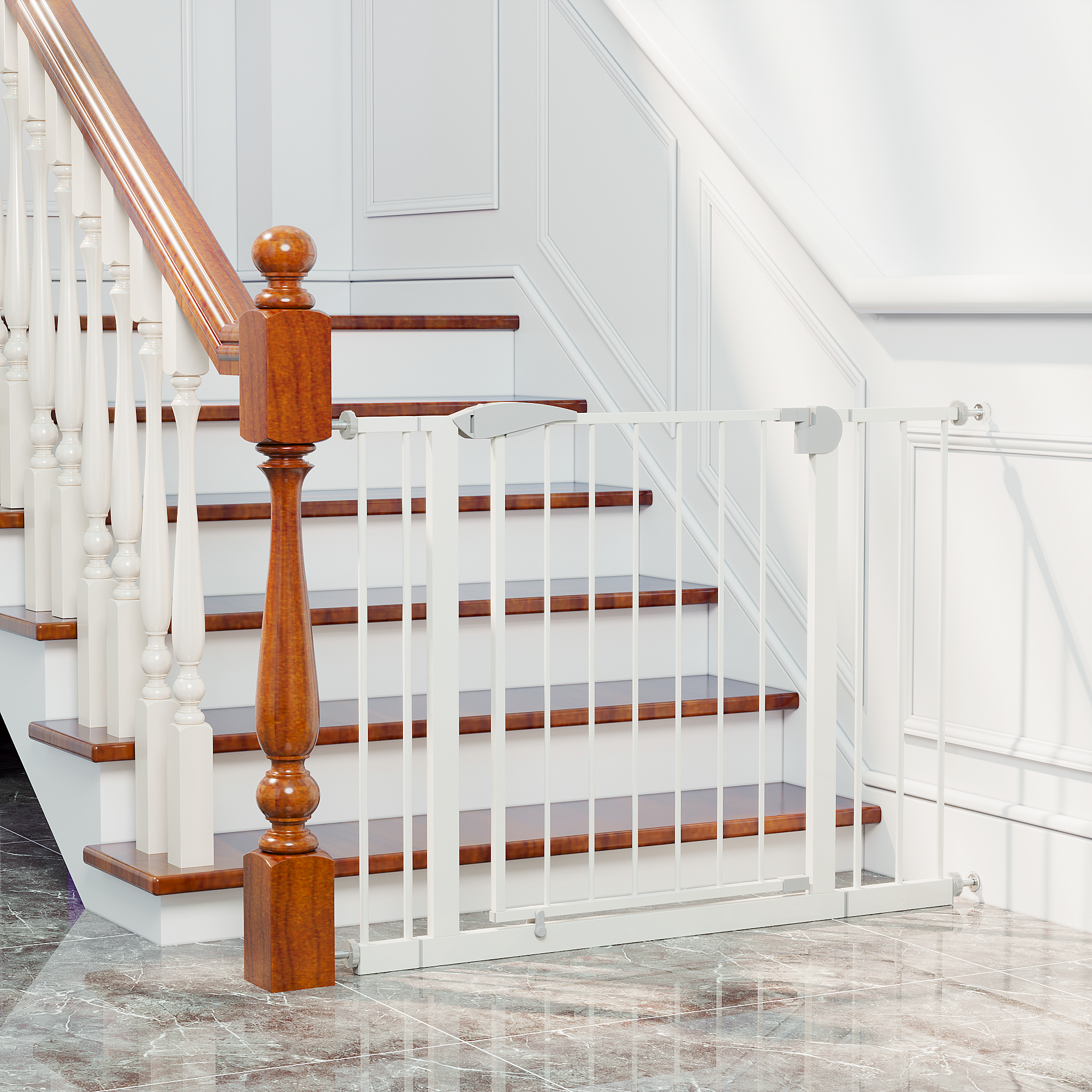 2 Pack 29.5-44.1" Wide Baby Gate for Stairs, Dog Gate Indoor for Doorways, No Drilling Pressure Mounted Pet Gates for Kids, Easy Walk Through Safety Gate, White — image 29