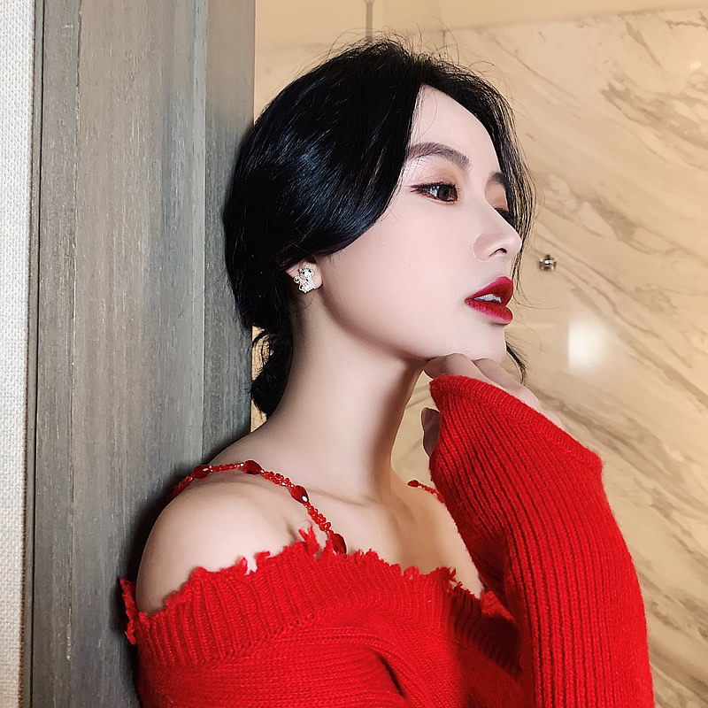 Pulseras de Perlas para Gatos - Accesorios de Moda Nuevos para Mujer en Plata con Temperamento Coreano Rojo — imagen 3