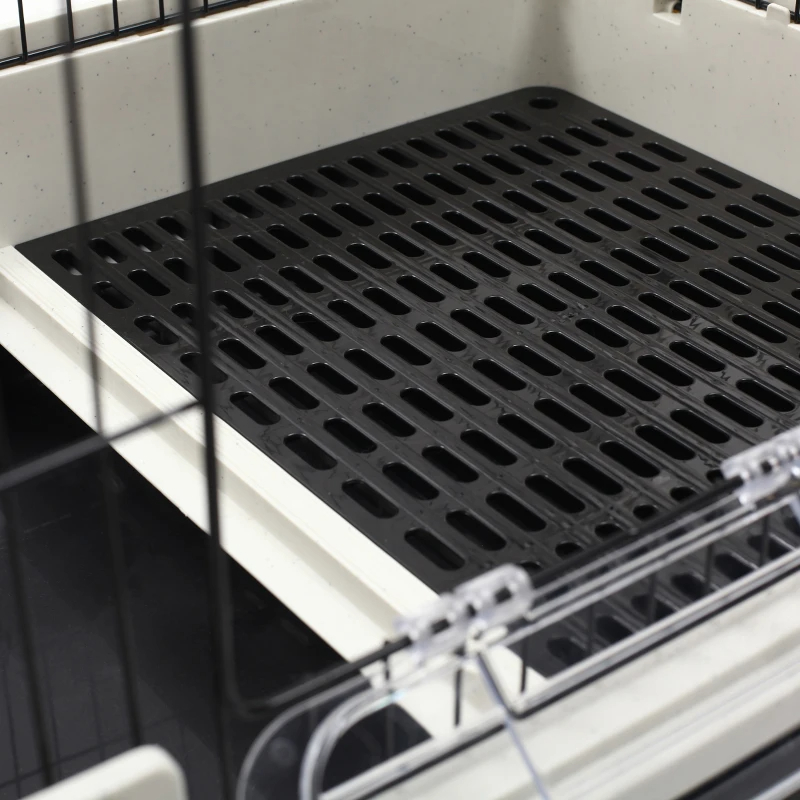 PawHut 2-Level Small Animal Cage Rabbit Hutch With Wheels, Removable Tray, Platform And Ramp For Bunny, Chinchillas, Ferret, Black — imagen 12