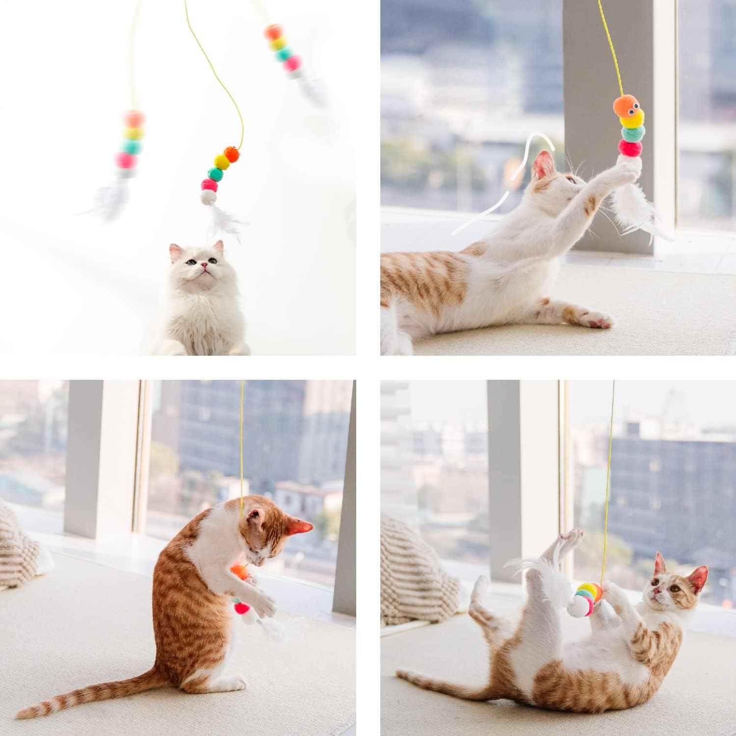 Juguetes para Gatos de Interior - Juguetes Interactivos para Gatos en Casa 200cm Colgador de Gato Autoestimulante con Cuerda Retráctil Nylon Alivio de Estrés — imagen 10