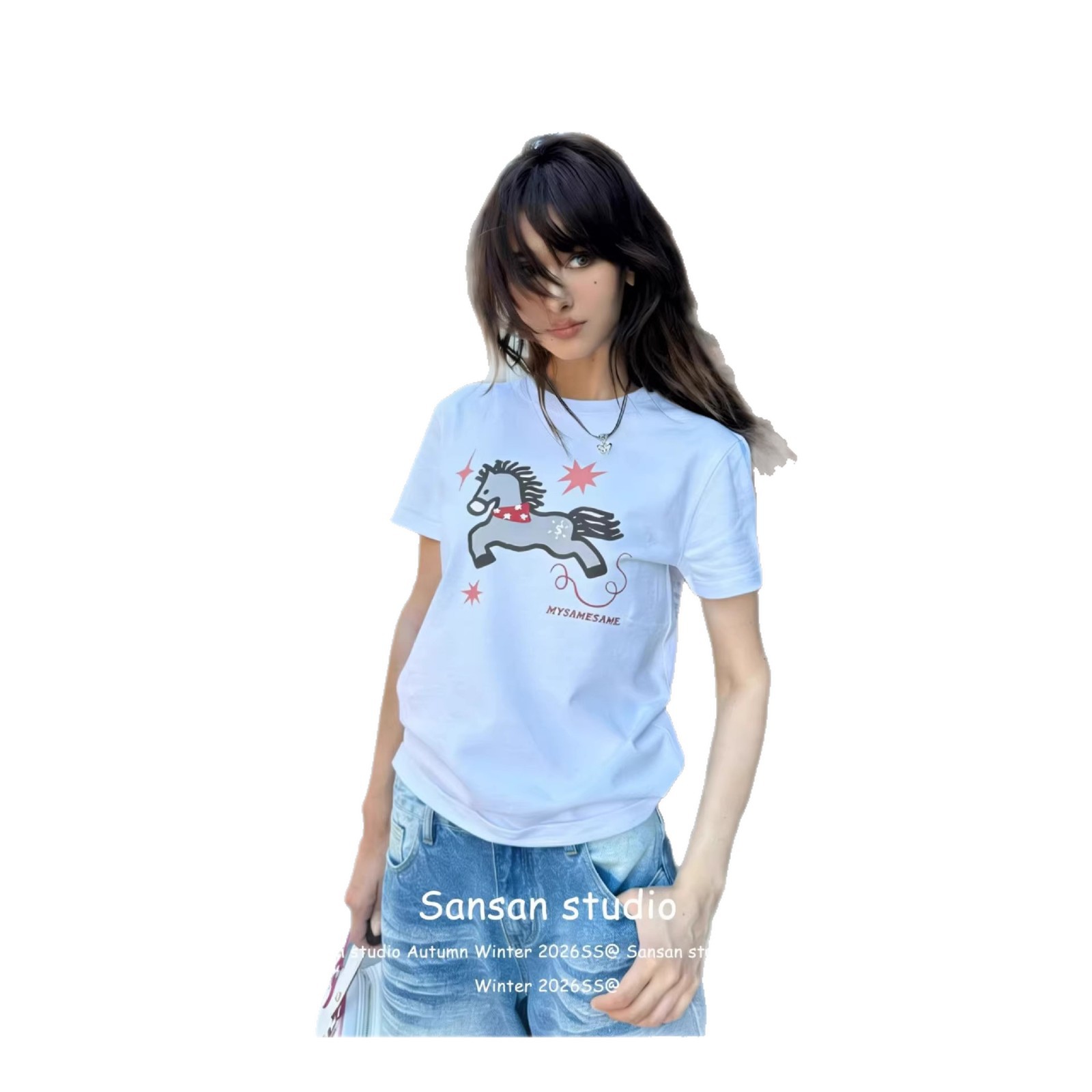 Horse Print Design Shoulder Short Sleeve T-Shirt — image 1