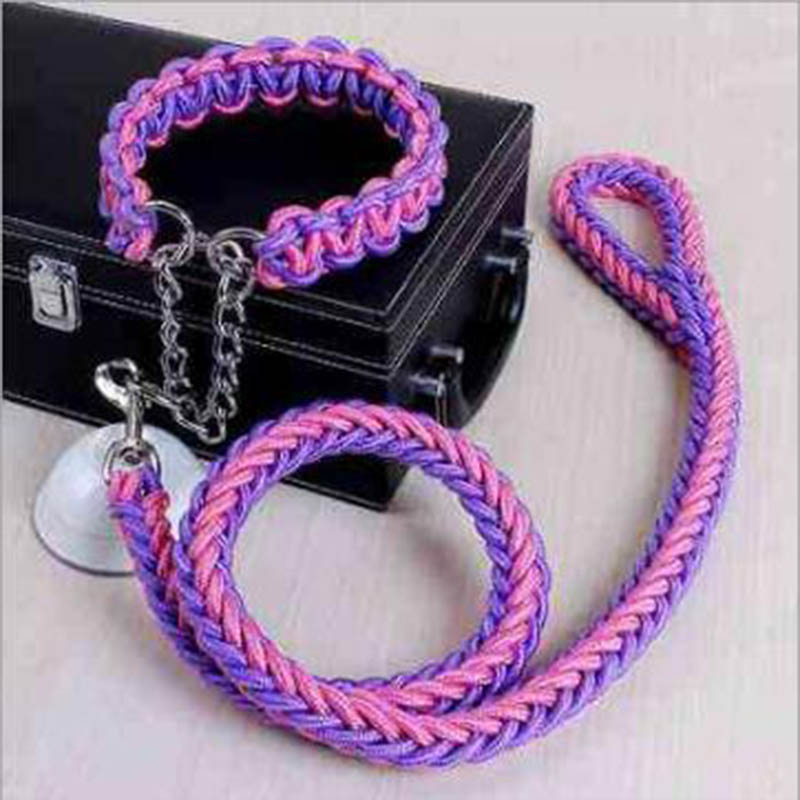 Double Strand Rope Large Dog Leashes Metal P Chain Buckle Contrast Colorful Pet Traction Rope Collar Set Firm 1.2m Length — image 13