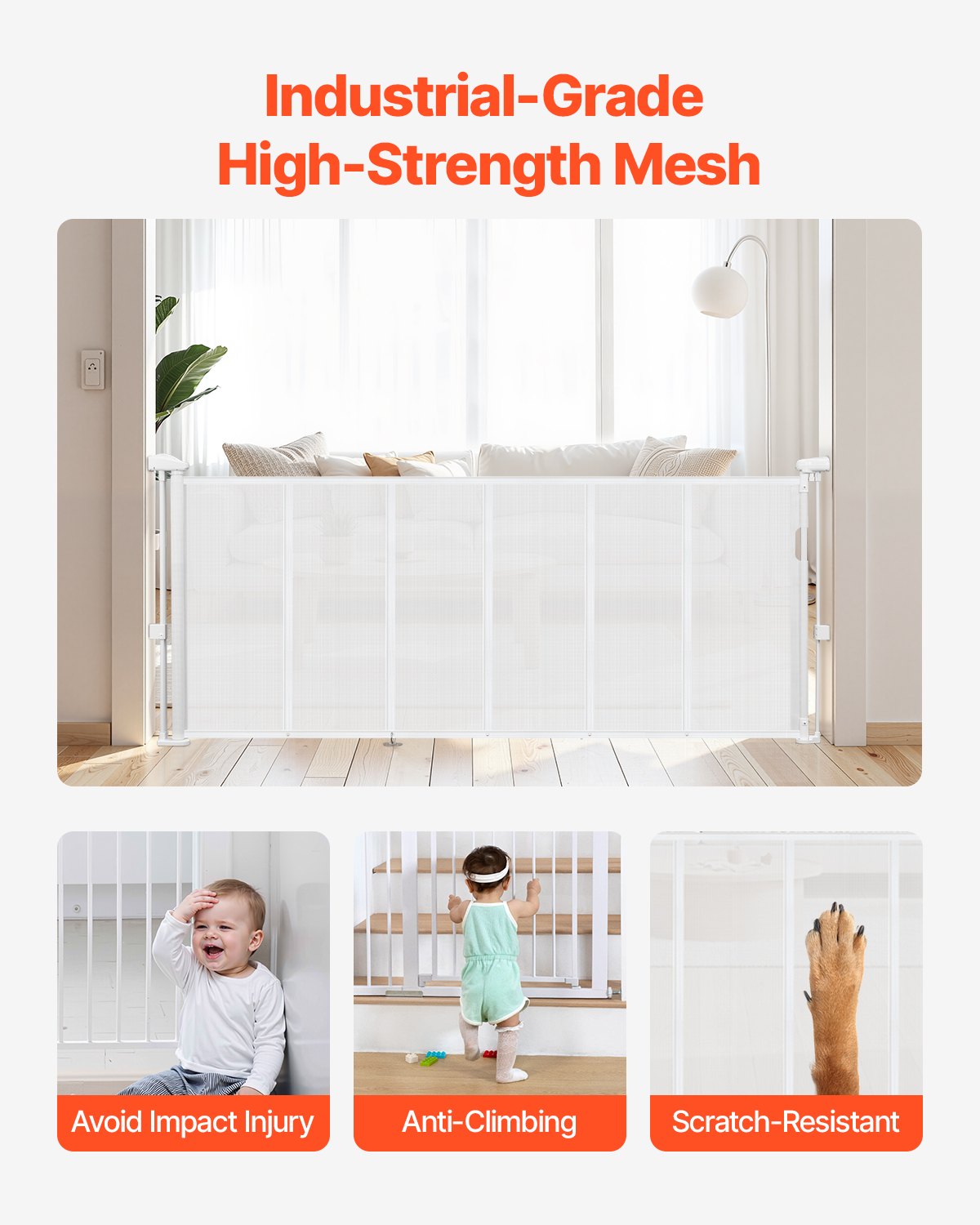 Puerta Retráctil para Niños o Mascotas, 34 Pulgadas de Alto, Extiende Hasta 71 Pulgadas de Ancho, Puerta Retráctil Fácil de Instalar para Escaleras, Pasillos y Habitaciones — imagen 4