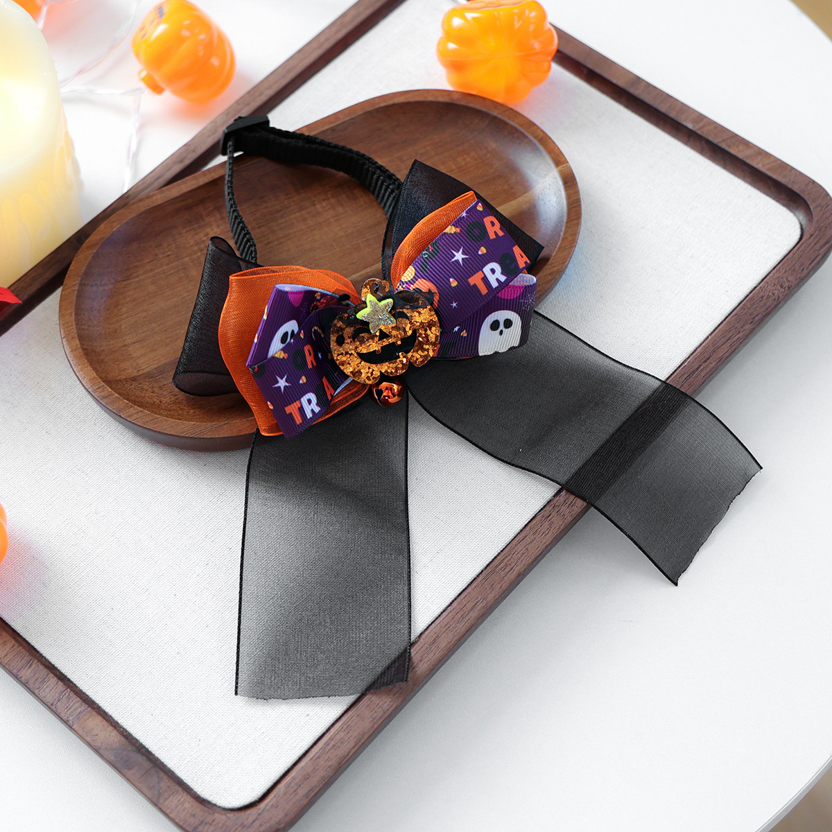 Collar de Halloween para Perros y Gatos, Corbata con Araña de Cabeza de Calabaza, Vestimenta de Fiestas — imagen 8