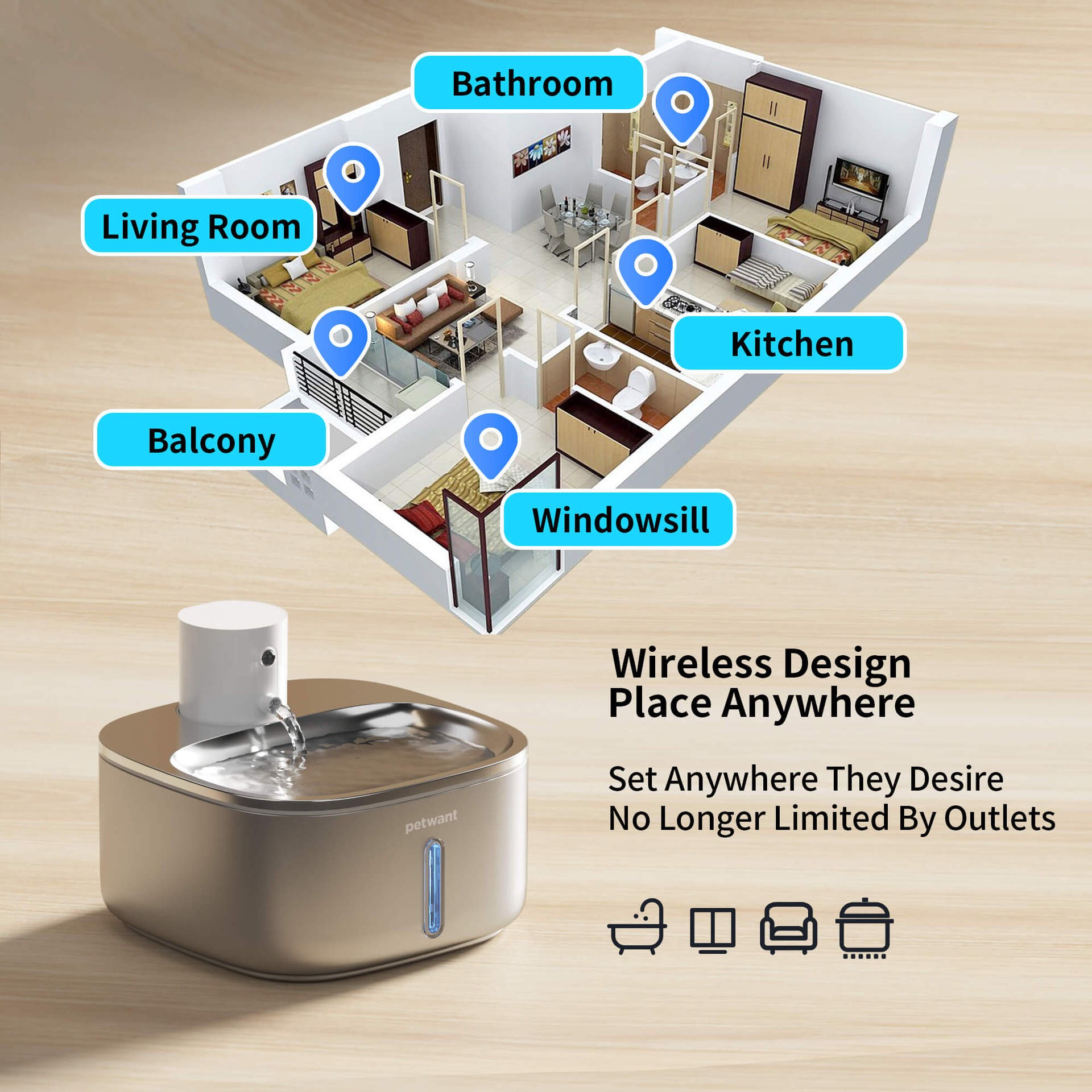 Stainless steel wireless pet water dispenser 5000mA ultra endurance infrared sensing water feeding — image 6