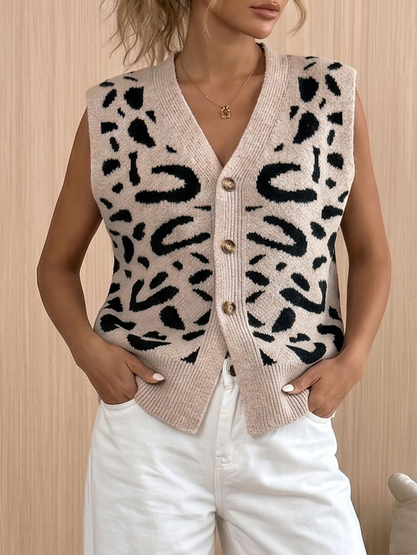 Leopard Print V-Neck Knit Cardigan Sweater Coat for Women — image 6
