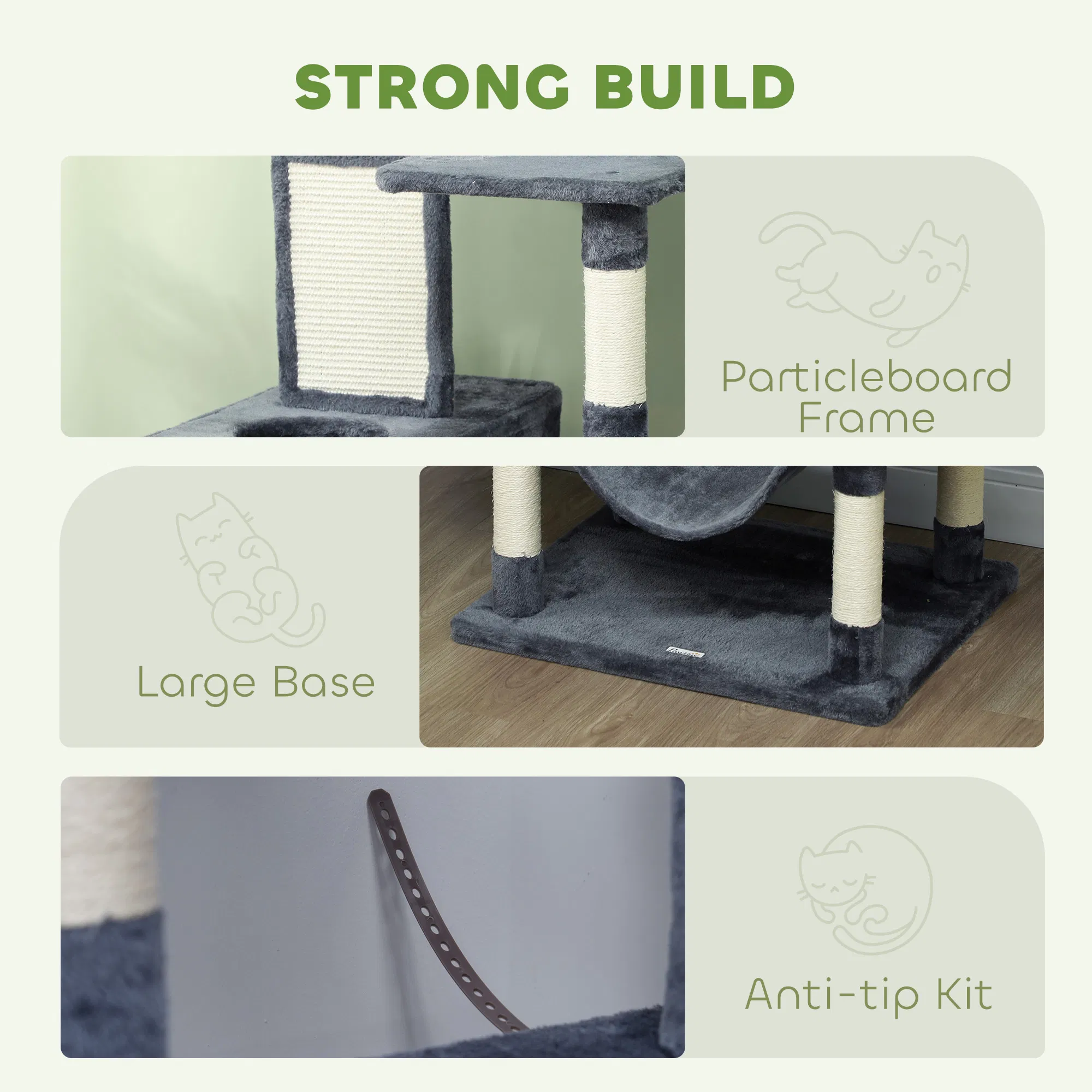 81" Large Cat Tree w/ Scratching Posts, Condos, Beds, Hammocks, Jumping Platforms, Toy Balls, Rope Cat Toy, Dark Grey — image 4