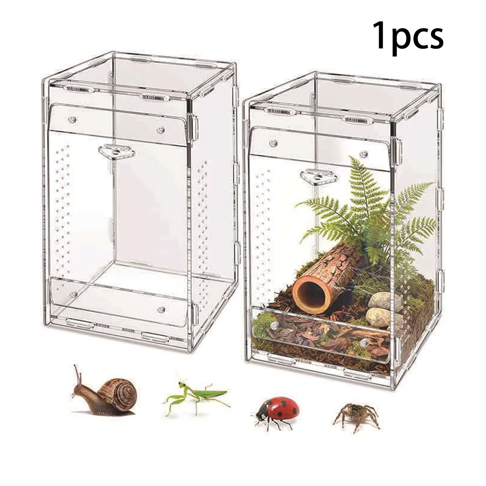 Reptile Terrarium Acrylic Shatter Resistant Easy to Clean Clear Reptile Feeding Box Jumping Spiders Enclosure for Geckos Turtle — image 6