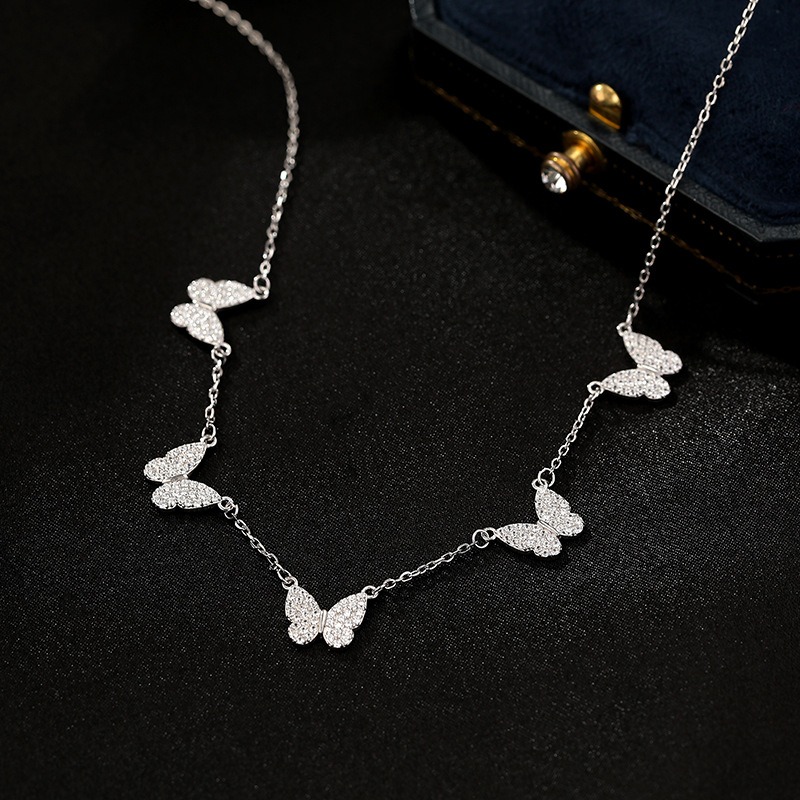 S925 silver personalized butterfly pendant tassel necklace women's cool style bow clavicle chain — image 2