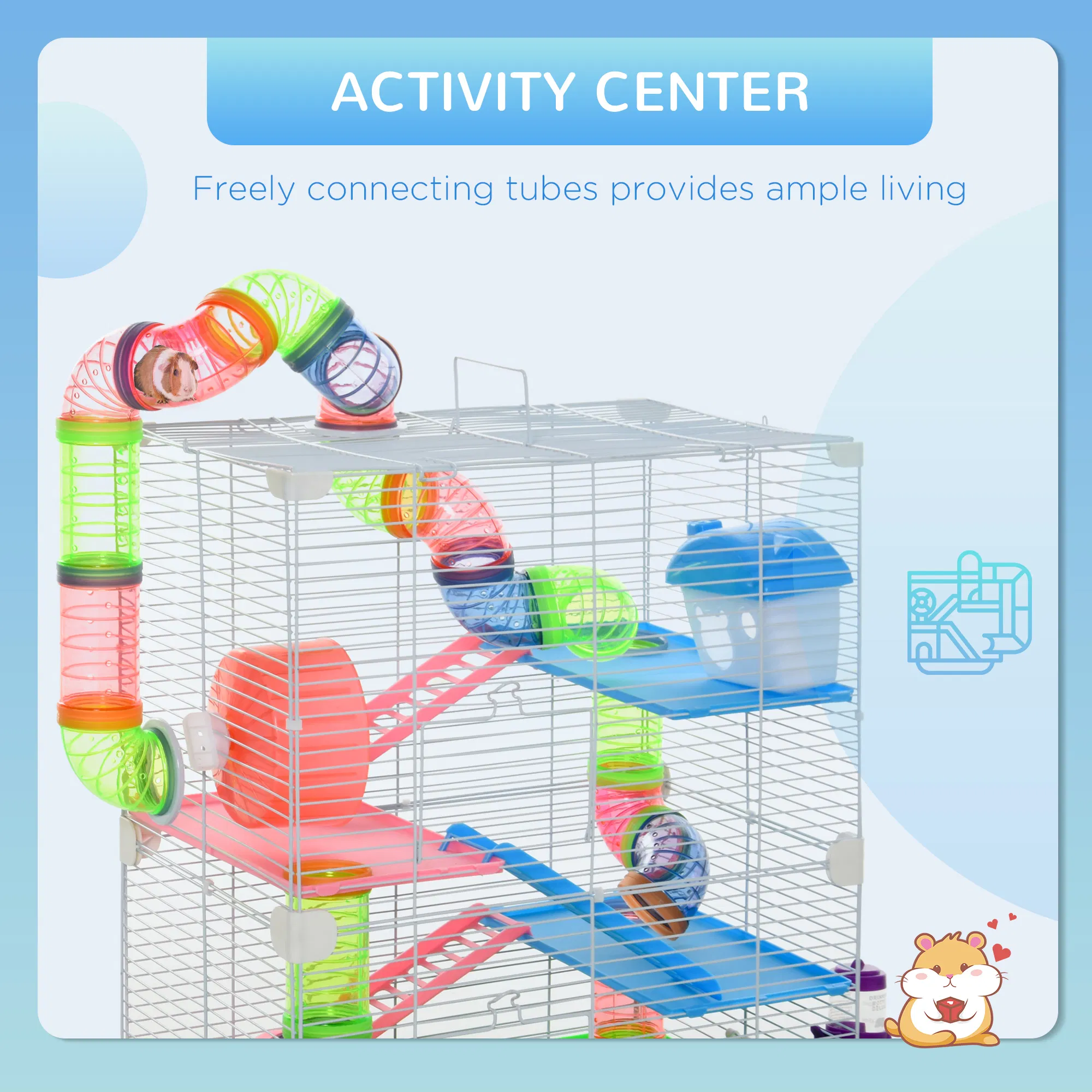 5 Tiers Hamster Cage Portable with Exercise Wheels Play Tube Water Bottle Dishes House Ladder for Gerbils, Green — image 5