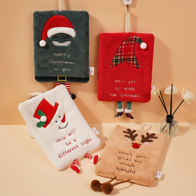New Christmas hand towel can be hung with thick coral fleece towel, kitchen absorbent quick drying cloth, cartoon hand towel — image 3