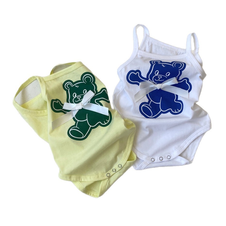 Romper Baby Bear Print Bow Cotton Triangular Bodysuit — image 2
