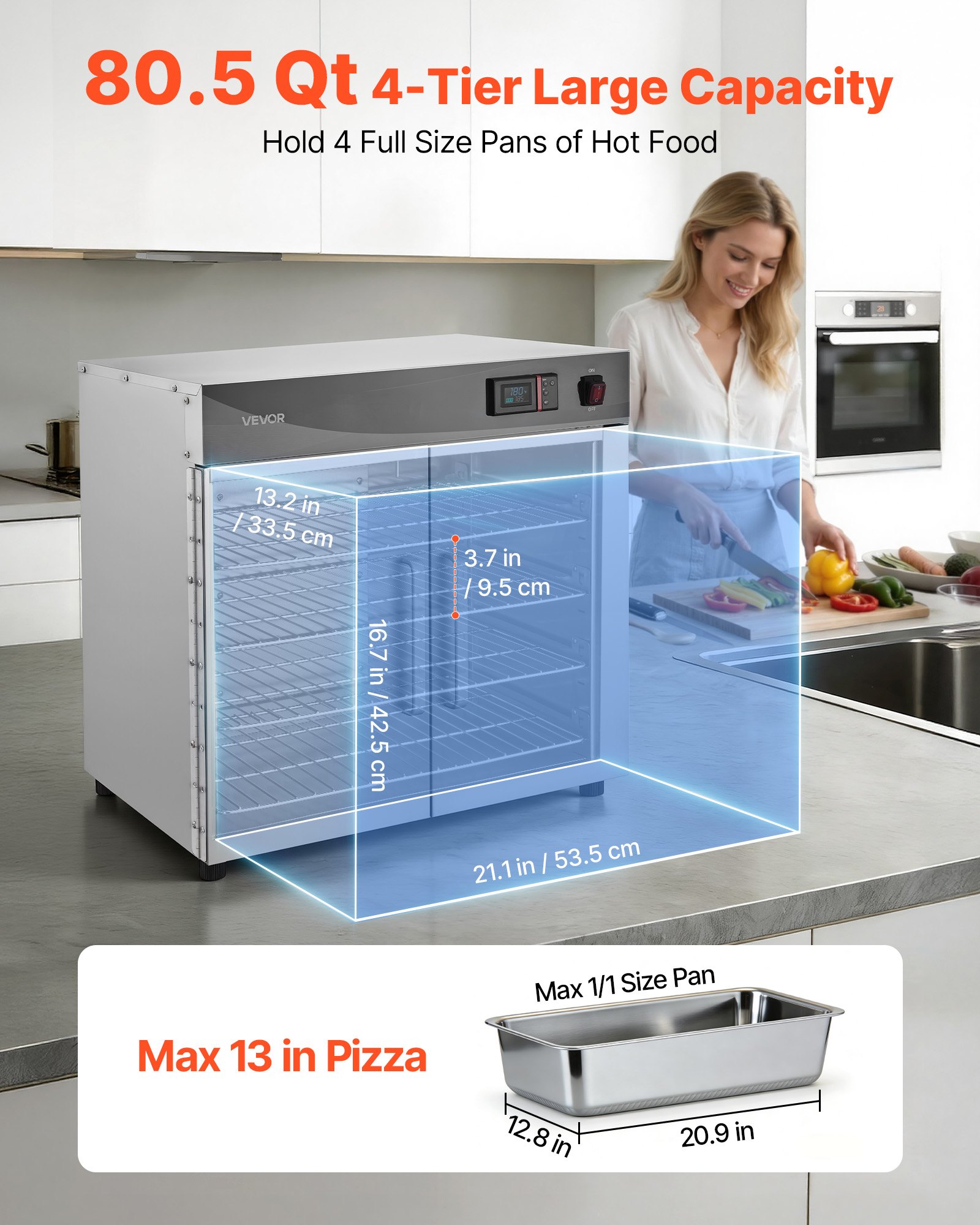 Caja Calor Eléctrica de Alimentos, 4 Niveles Comercial con Plato de Agua, Puertas Dobles y Ajustes de Estanterías, Armario de Calentamiento de Acero Inoxidable para Restaurantes, Cocinas y Pizzerías — imagen 2